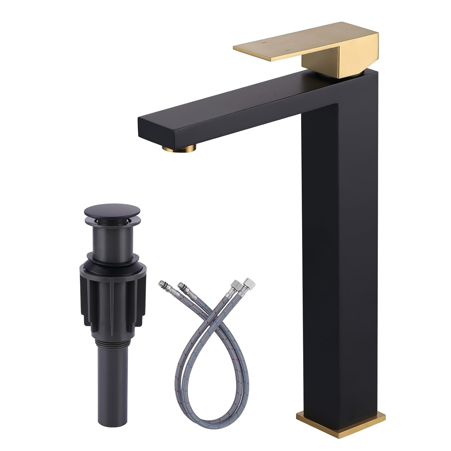 Single Handle Single Hole Bathroom Faucet with Drain Include in Black and Gold