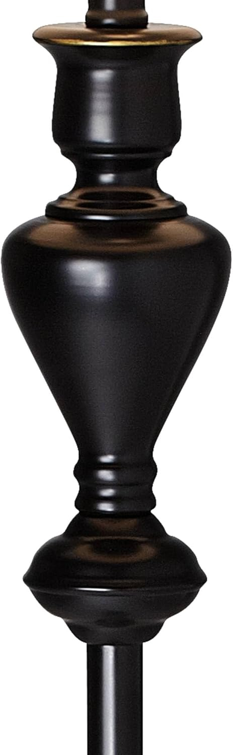 Traditional Black Bronze Floor Lamp with Red Metal Drum Shade