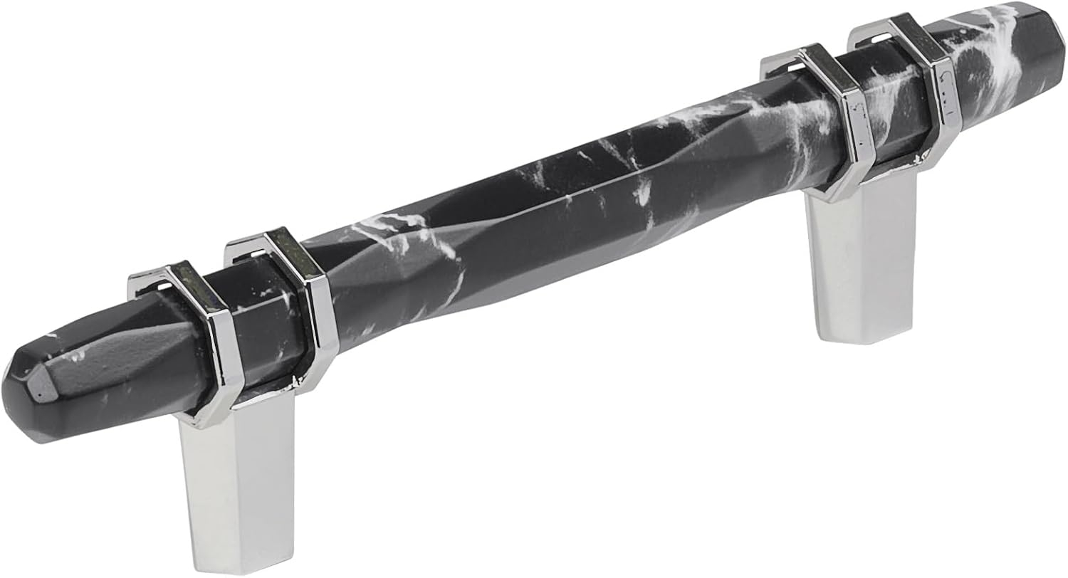 Amerock Carrione 3-3/4 inch (96mm) Center-to-Center Marble Black/Polished Chrome Cabinet Pull, BP36648MBK26
