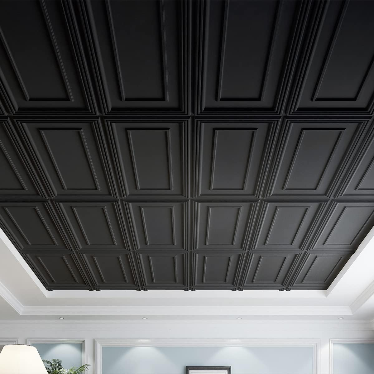 Black PVC 24x48in Decorative Drop Ceiling Tiles (12-Pack)