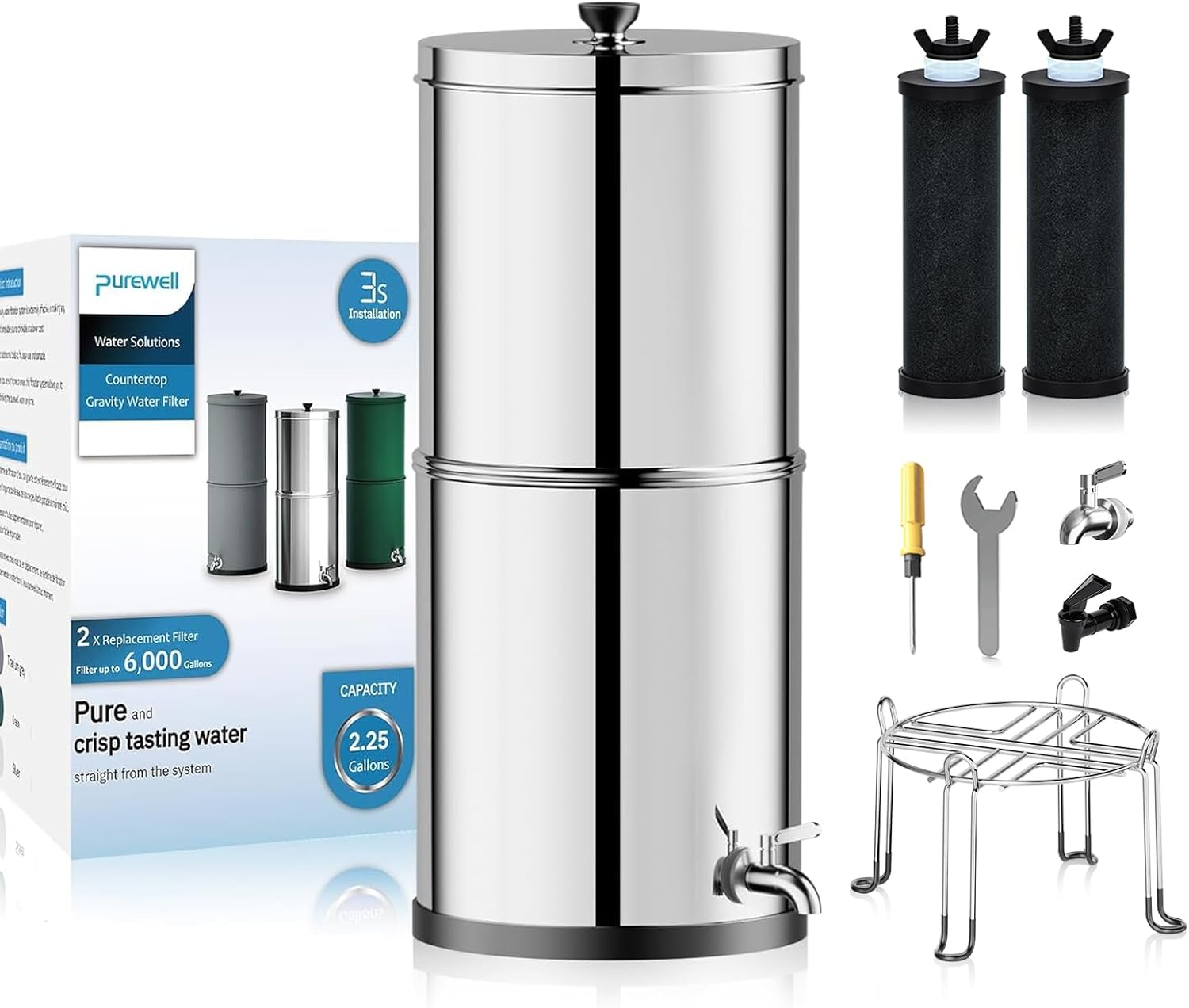 Purewell 3-Stage Stainless Steel Gravity Water Filter System