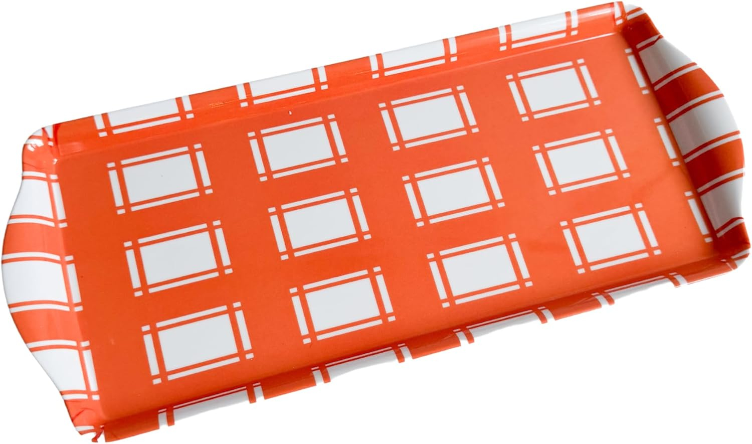 Orange Plaid Gingham Reusable Melamine Party Tray