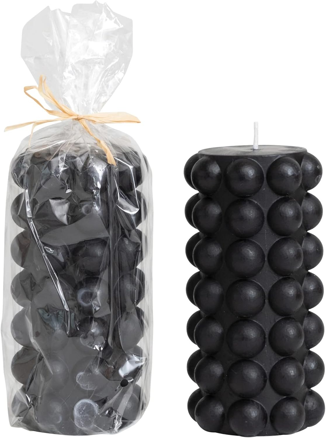 Black Hobnail Design 10" Paraffin Wax Taper Candles, Set of 2