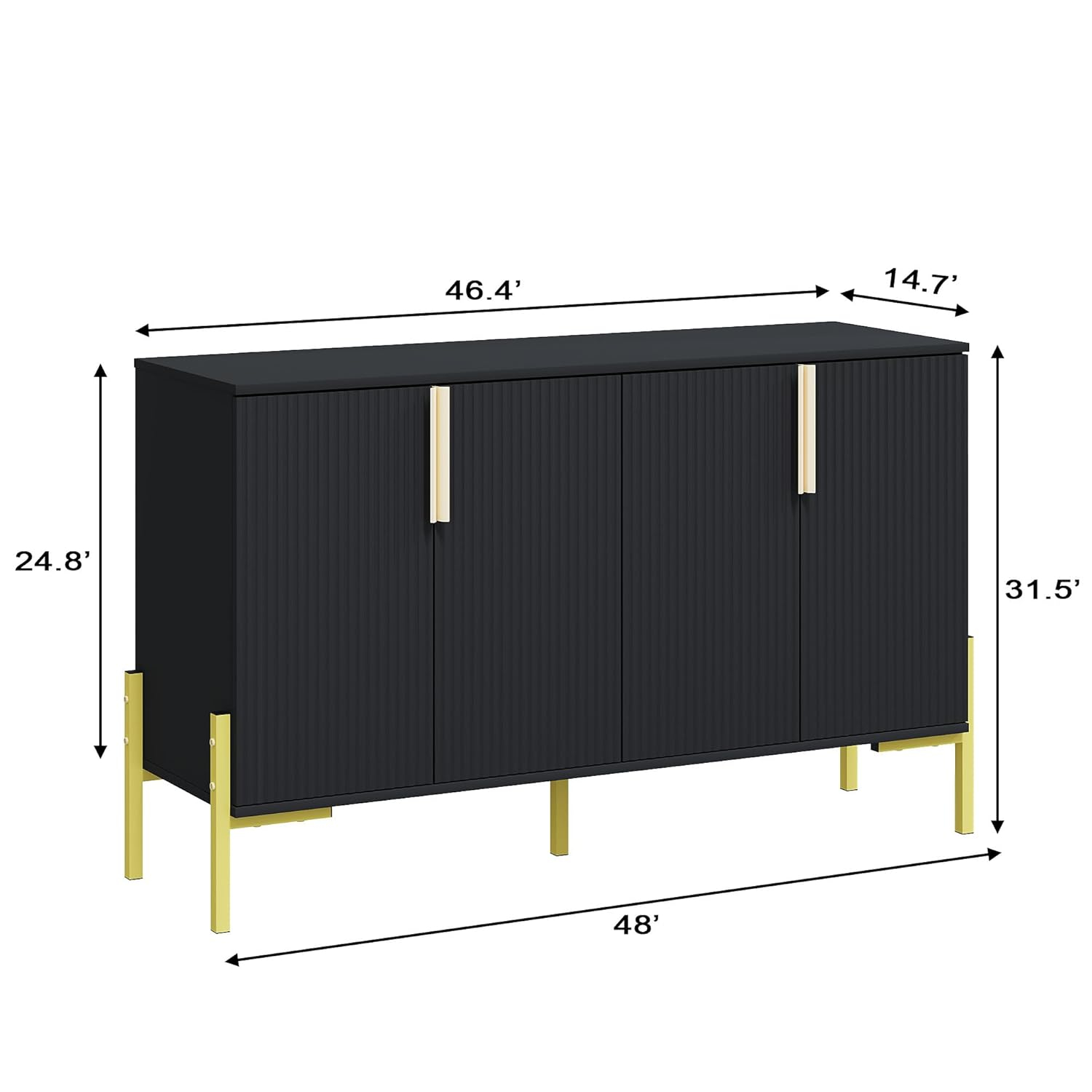 4 Doors Sideboard Buffet Cabinet with Adjustable Shelves,Modern Accent Sideboard with Golden Legs,Wide Storage Cabinet for Kitchen,Living Room,Black