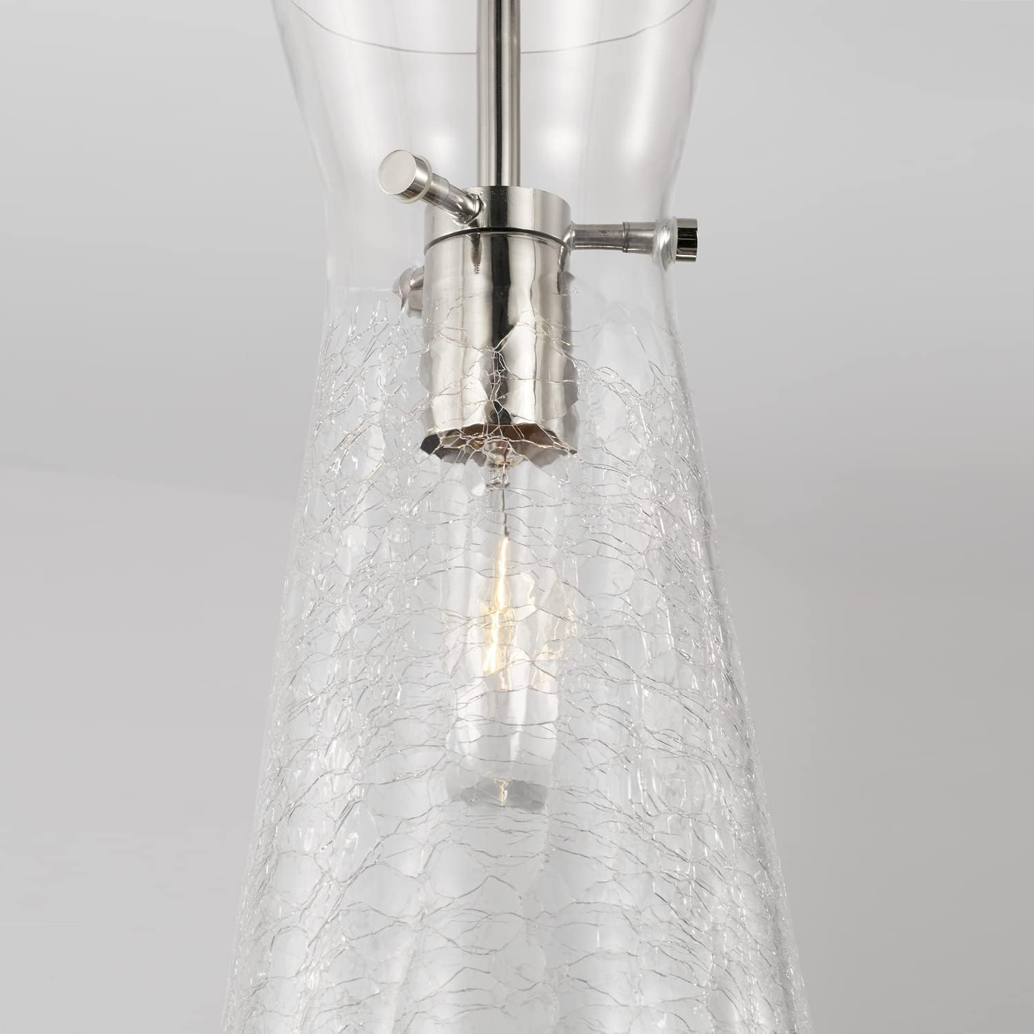Capital Lighting 342411PN Mila Modern Clear Half-Crackle Glass Pendant Light Fixture, 1-Light 100 Watt, 15" H x 6" W, Polished Nickel