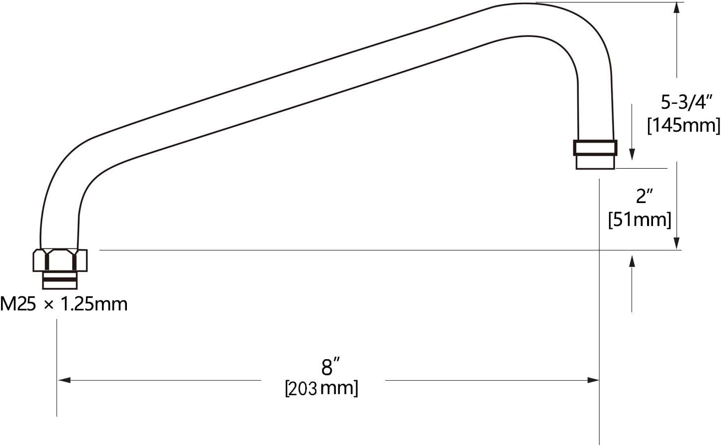 KWODE 8” Swivel Swing Nozzle Spout Replacement Kit for All Brand Commercial Kitchen Sink Faucet with M25*1.25mm Connector Size and 2.2 GPM Aerator, 360°Stainless Steel Add-on Spout Chrome Finish