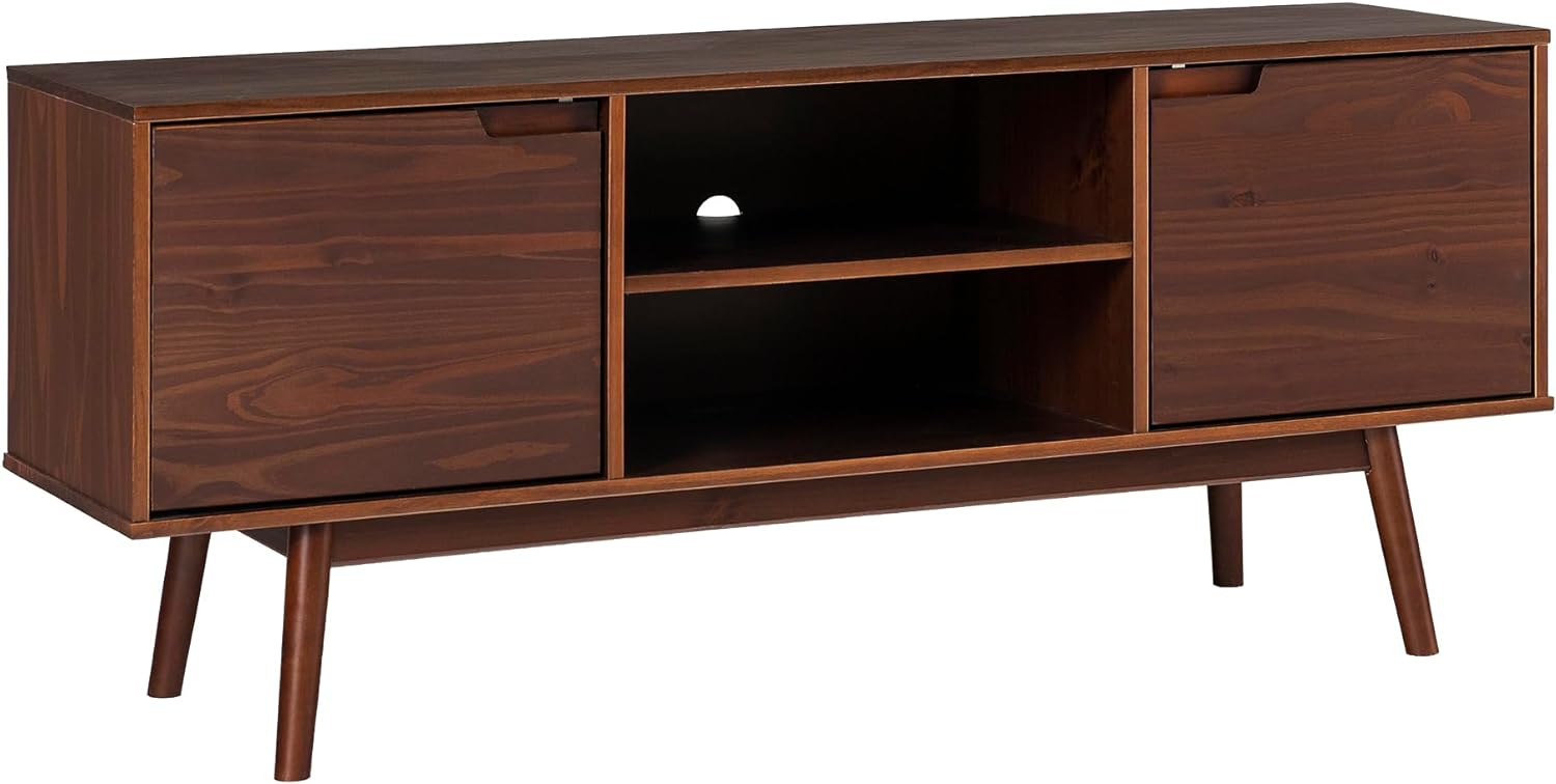 Walnut Solid Wood 58" Modern TV Stand with Cabinet