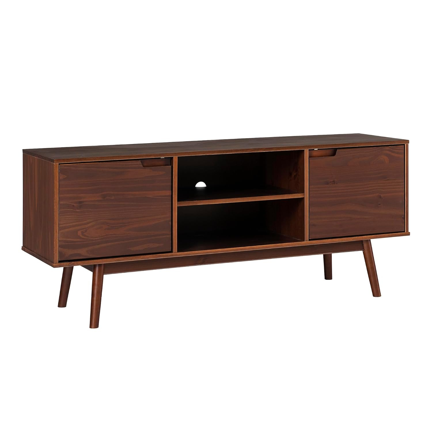 Walnut Solid Wood 58" Modern TV Stand with Cabinet