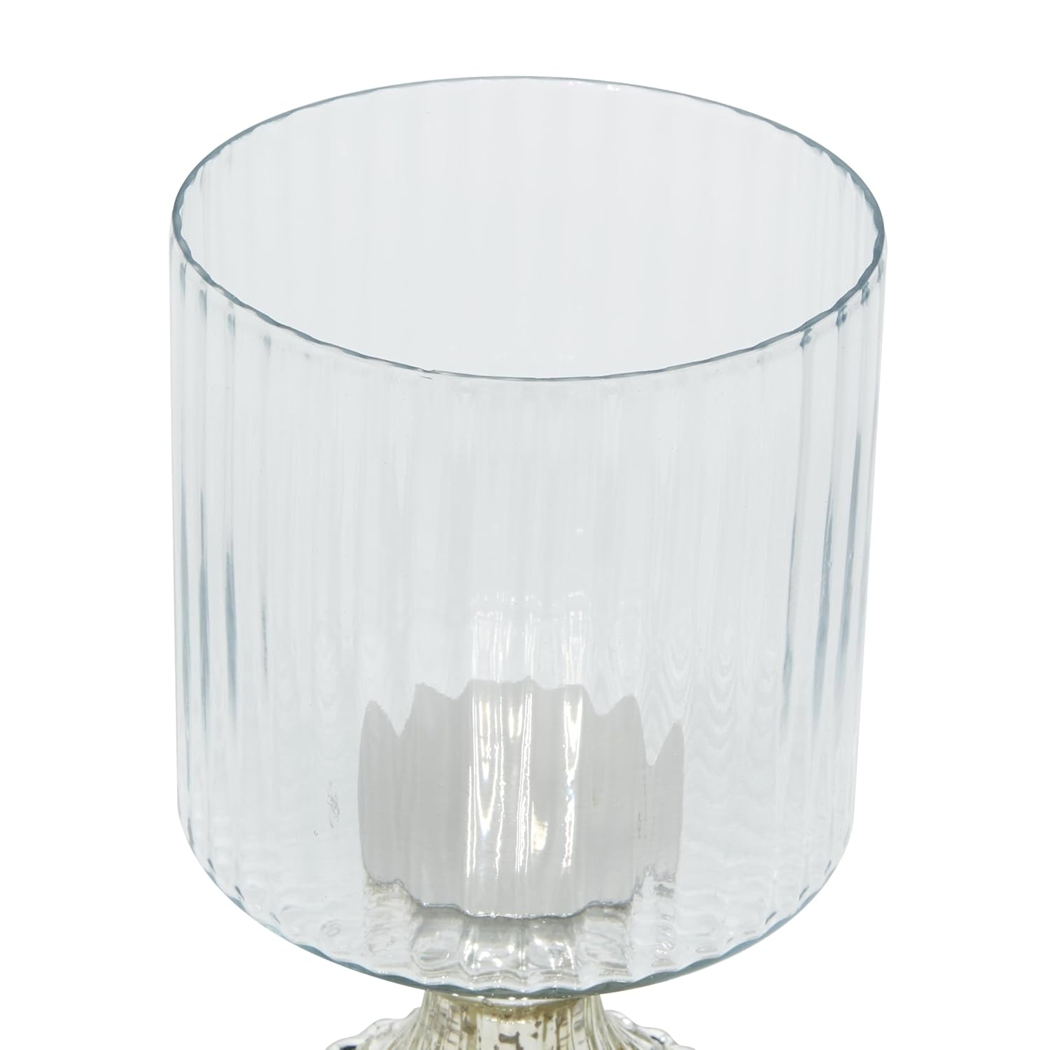 DecMode 2-Slot Silver Glass Hurricane Lamp, Set of 2