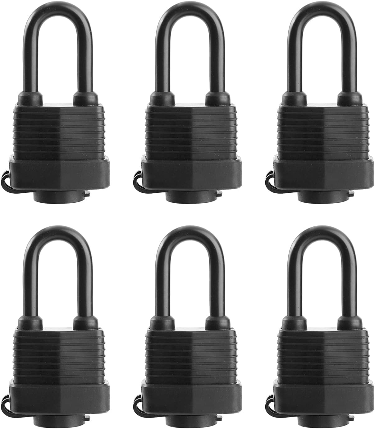 Waterproof Padlocks Keyed Alike for Outdoor use, Covered Heavy Duty Laminated Steel Lock, 1-9/16 Inch. Wide, Long Padlock, Pack of 8