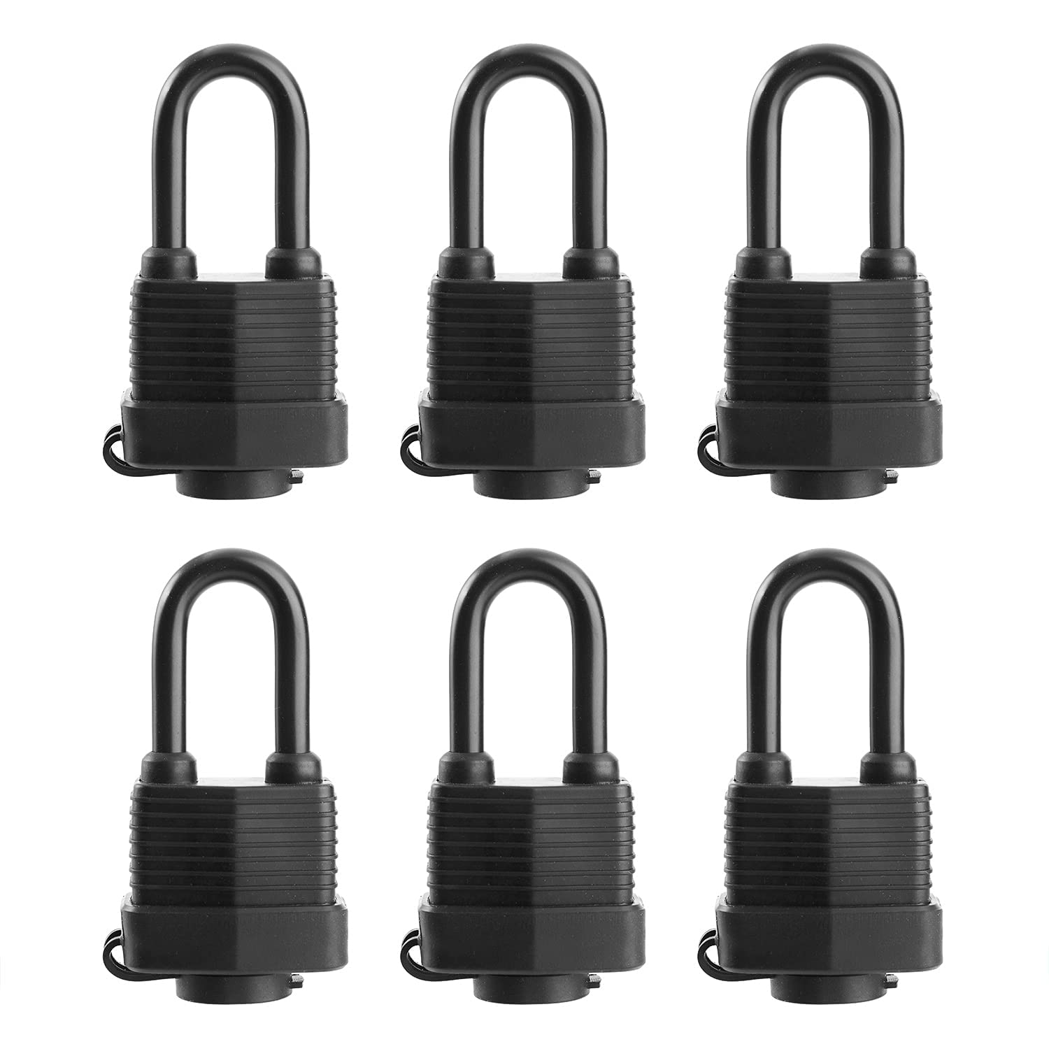 Waterproof Padlocks Keyed Alike for Outdoor use, Covered Heavy Duty Laminated Steel Lock, 1-9/16 Inch. Wide, Long Padlock, Pack of 8