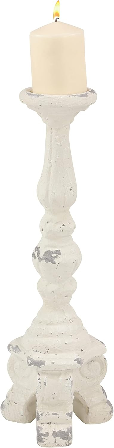 DecMode 7"W, 20"H Vintage Candlestick, White, 1 - Piece