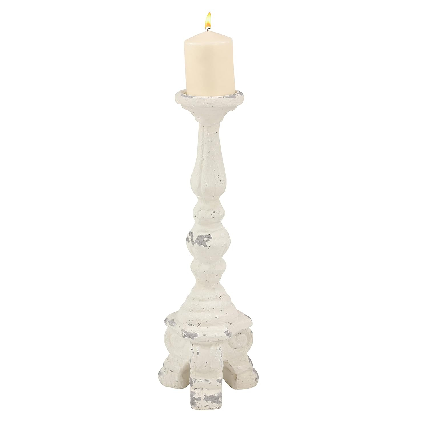 DecMode 7"W, 20"H Vintage Candlestick, White, 1 - Piece