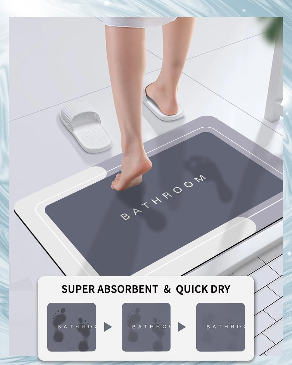 Bath Mat Rugs Non Slip Quick Dry Bathroom Mats Super Absorbent Rubber Bath Mats Fit Under Door, Bathroom Rugs Shower Mat for Bathroom, Bathtub, Shower and Sink (17"x27",Grey)