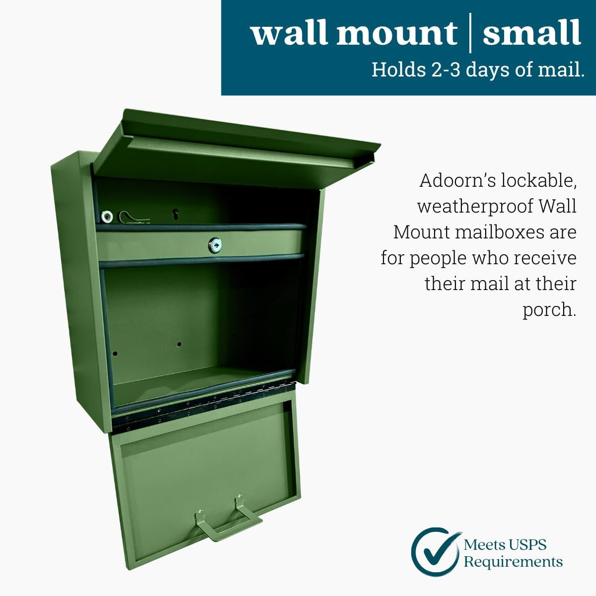 Wall Mount Mailbox - Small, Anti-Theft Locking Mailbox, Weatherproof Mailboxes for Outside The House, 13.5" H x 15" L x 5.5" D (Dill Green)