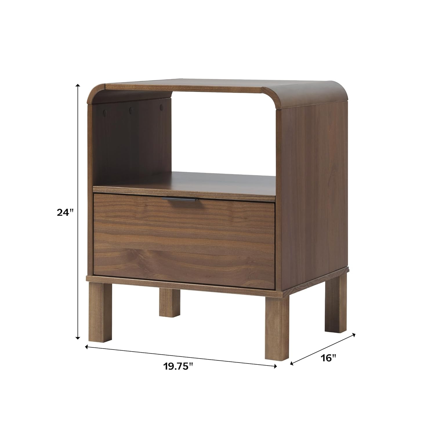Black Solid Pine Wood Modern Nightstand Set with Drawer, 2-Pack