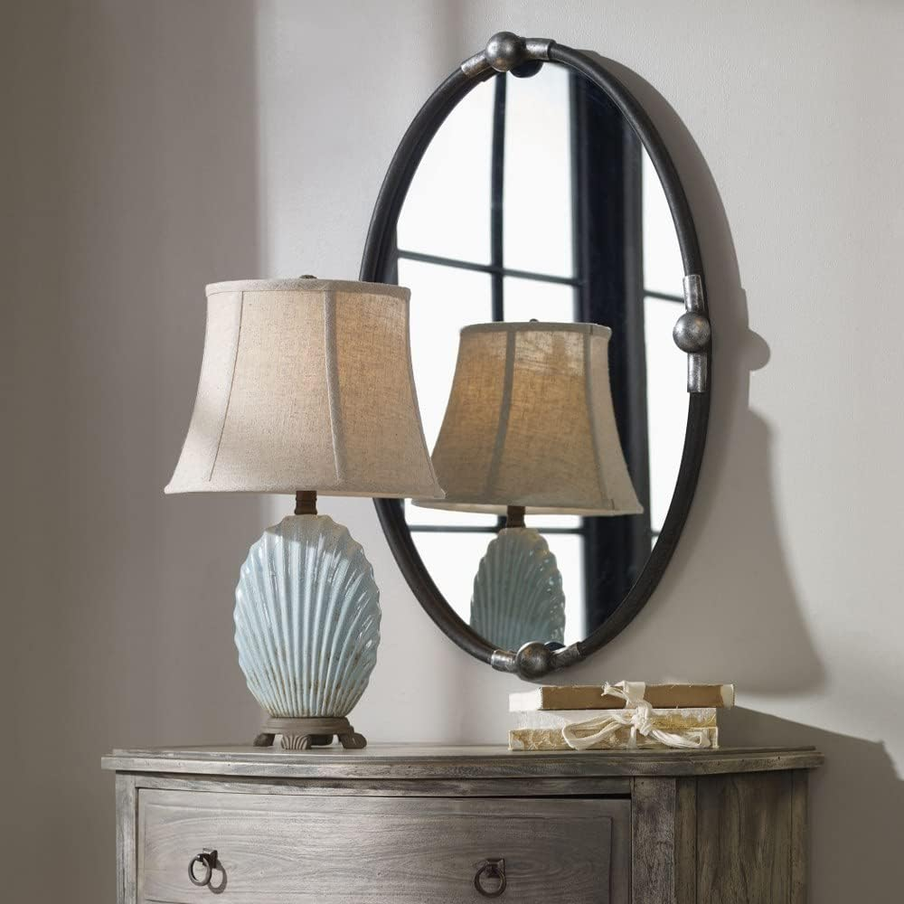 Uttermost Oval Vanity Accent Wall Mirror Modern Industrial Beveled Rust Black Frame 22" Wide for Bathroom Bedroom Living Room Home