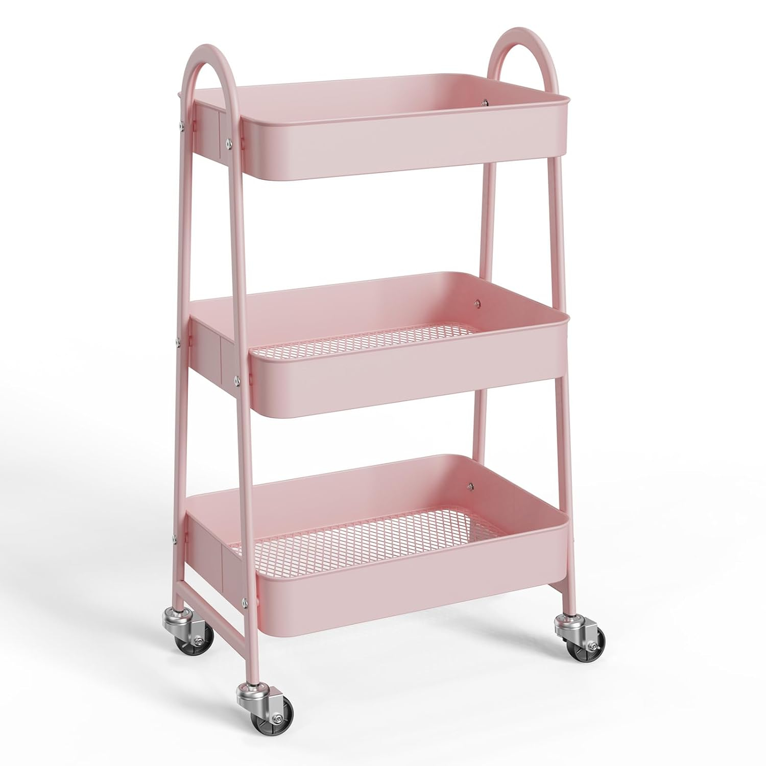 Green Metal 3-Tier Rolling Utility Cart with Lockable Wheels