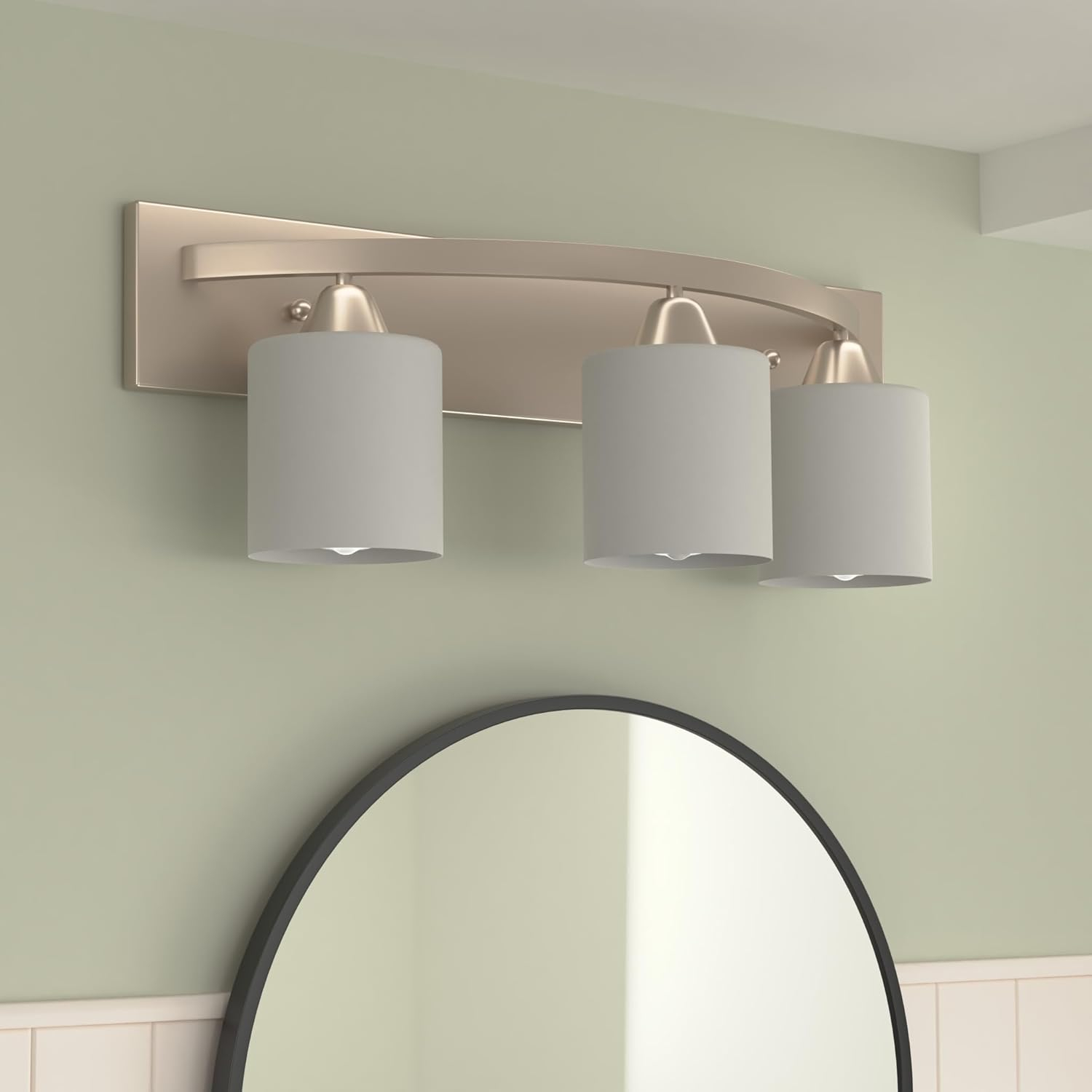 Dorence Bathroom Vanity Light Bar - Modern Glass Shade, Brushed Nickel Finish, 3 Lights, E26 100W LED - Ideal Bathroom Lights Fixtures for Over Mirror and Vanity