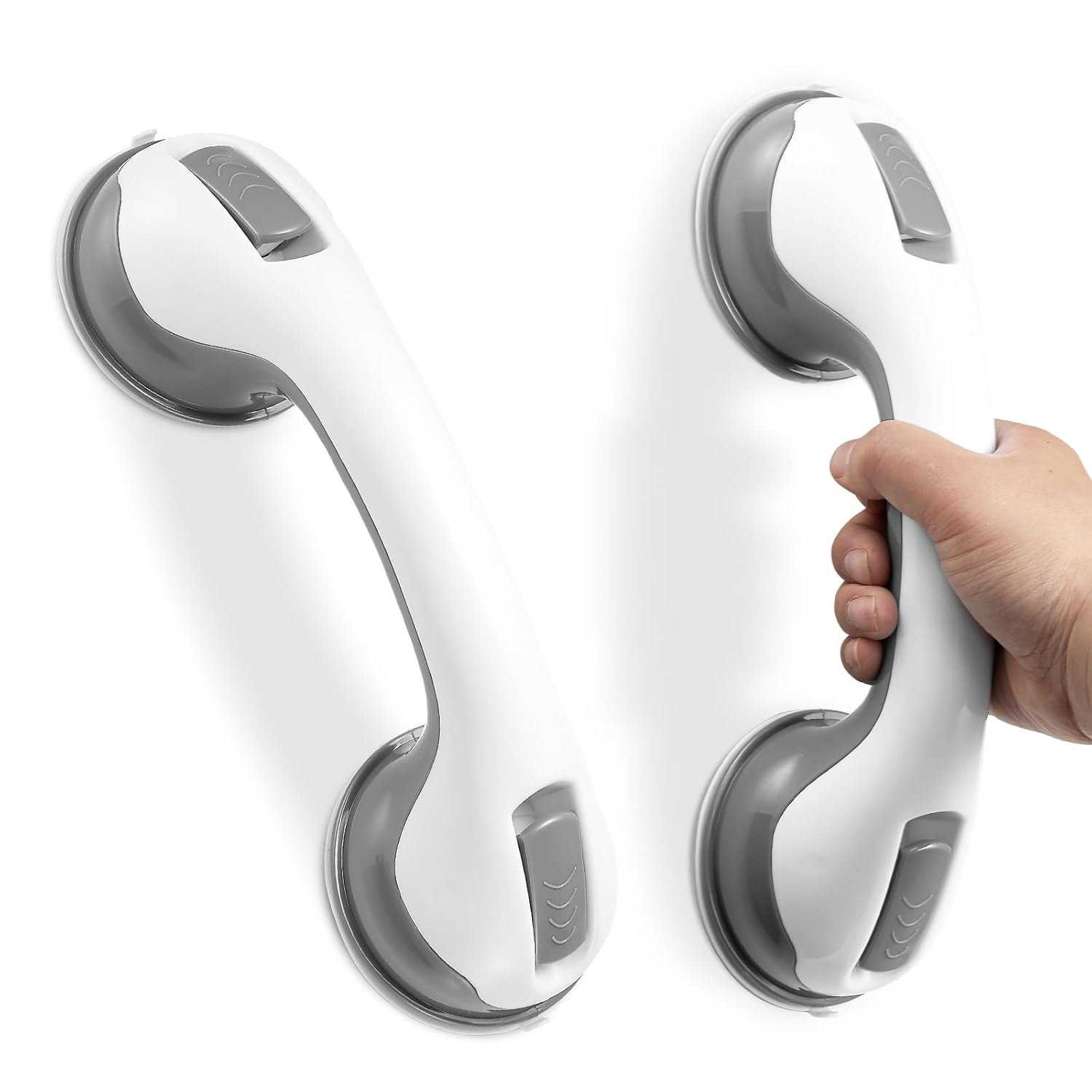 Grab Bars for Bathtubs and Showers, Zynuhmo 2 Pack 12 Inch Suction Safety Grab Bars for Senior and Elderly Assist Support Suction Cup Removable Handrails for Shower Chair No Drilling No Tools(Gray)