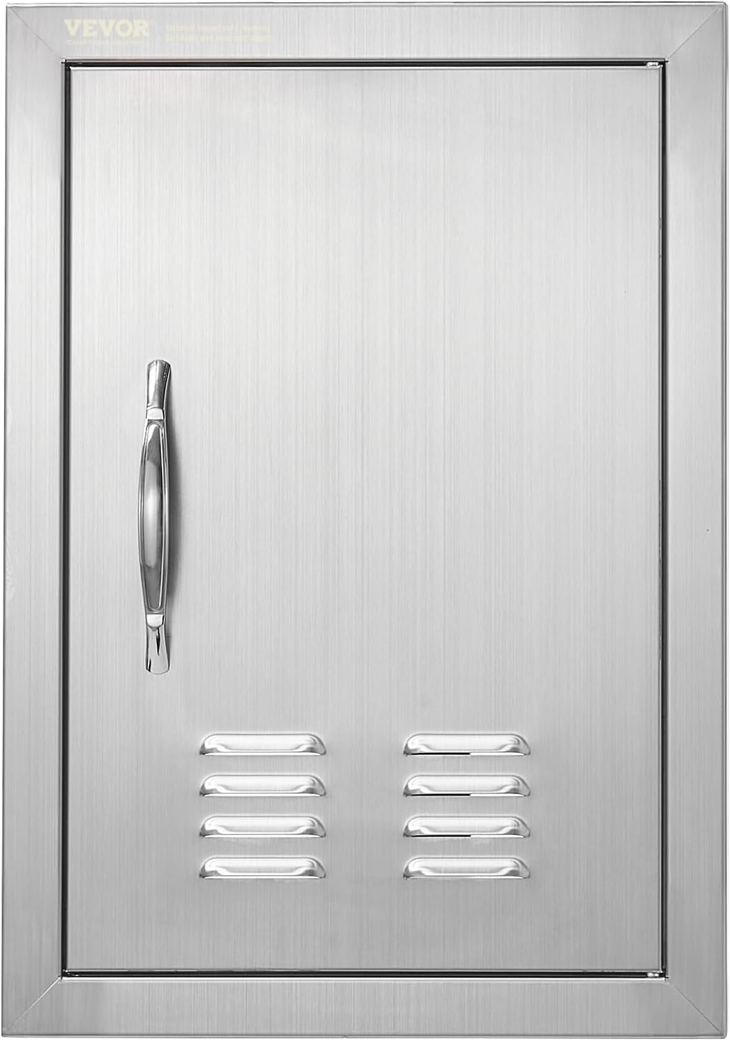 VEVOR Outdoor BBQ Kitchen Door - 14W x 20H Inch Stainless Steel Flush Mount Vertical Wall Door with Handle for Island, Grilling Station