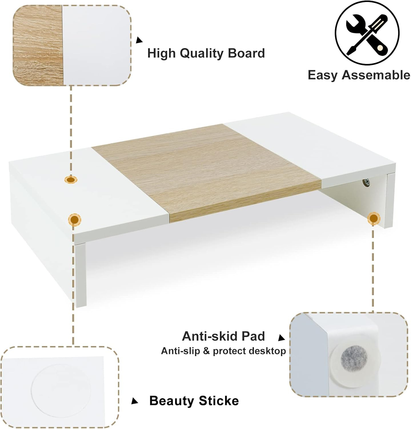 TEAMIX 20 Inch Monitor Stand Riser, Wooden Desktop Riser for TV/PC/Laptop/Printer, Cozy Monitor Riser with Storage, Laptop Shelf for Home Office