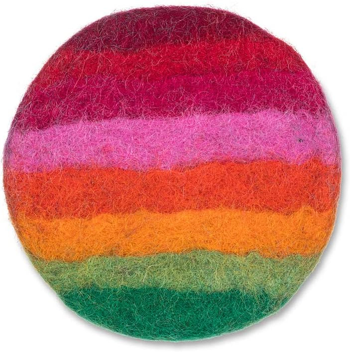 Abbott Collection 28-NEPAL-08-MULTI Rainbow Stripe Felt Coaster, Multicolor, 4"