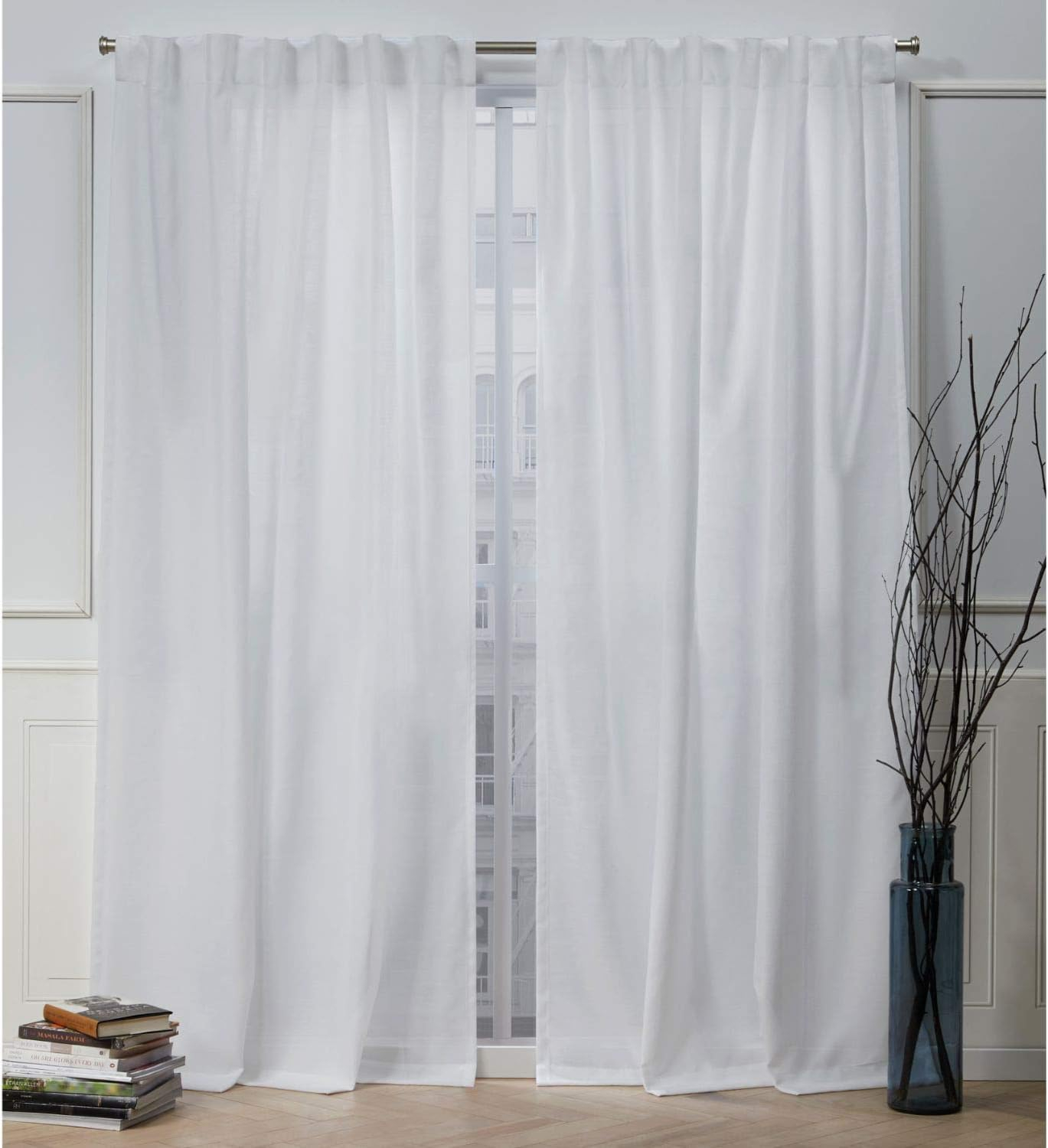 Nicole Miller Faux Linen Slub Textured Hidden Tab/Rod Pocket Top Light Filtering Curtain Panel Pair, 54"x96", Winter