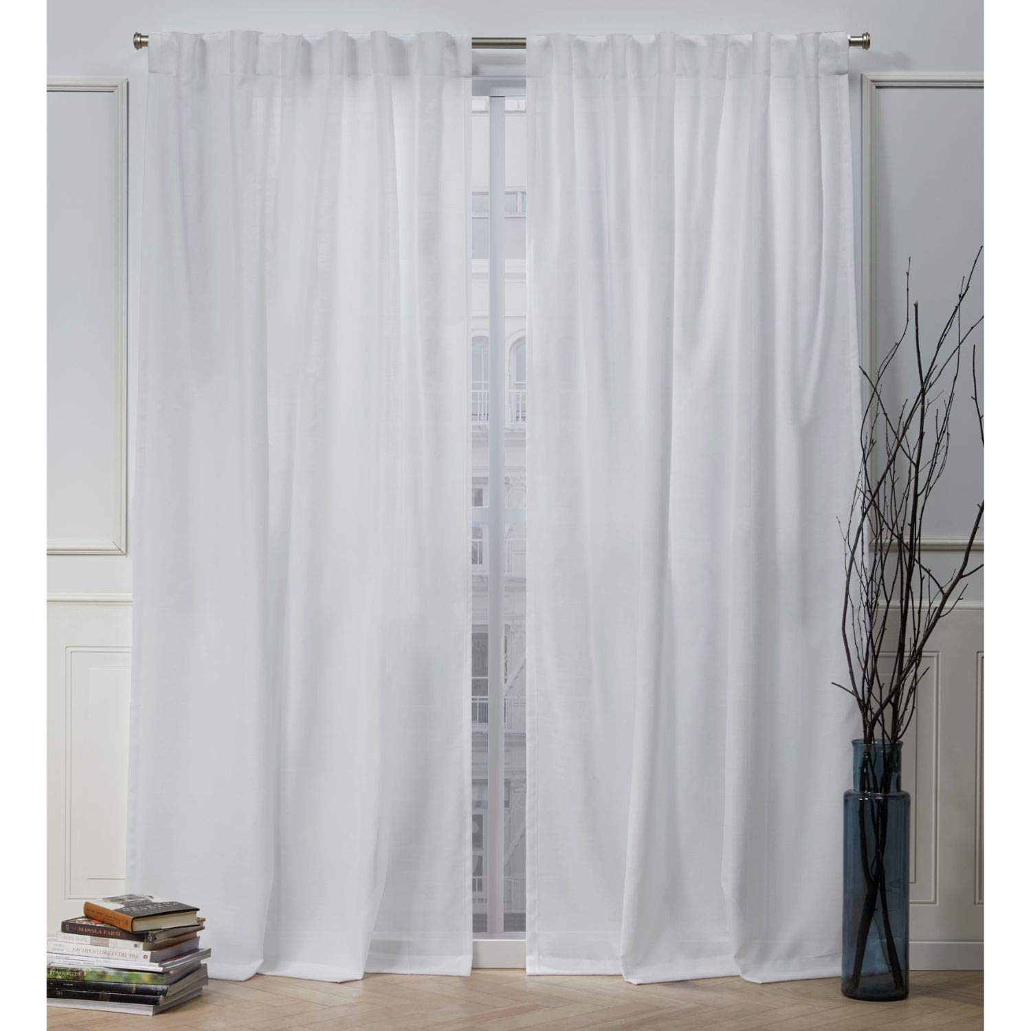 Nicole Miller Faux Linen Slub Textured Hidden Tab/Rod Pocket Top Light Filtering Curtain Panel Pair, 54"x96", Winter