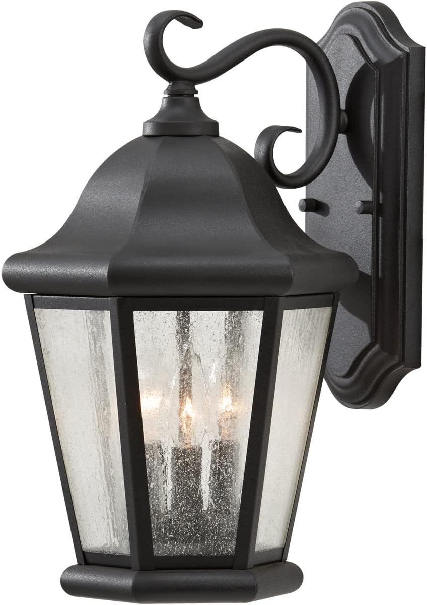 Feiss Sea Gull Lighting OL5902BK Martinsville Large Three Light Outdoor Wall Lantern, Black, 10"W x 17"H