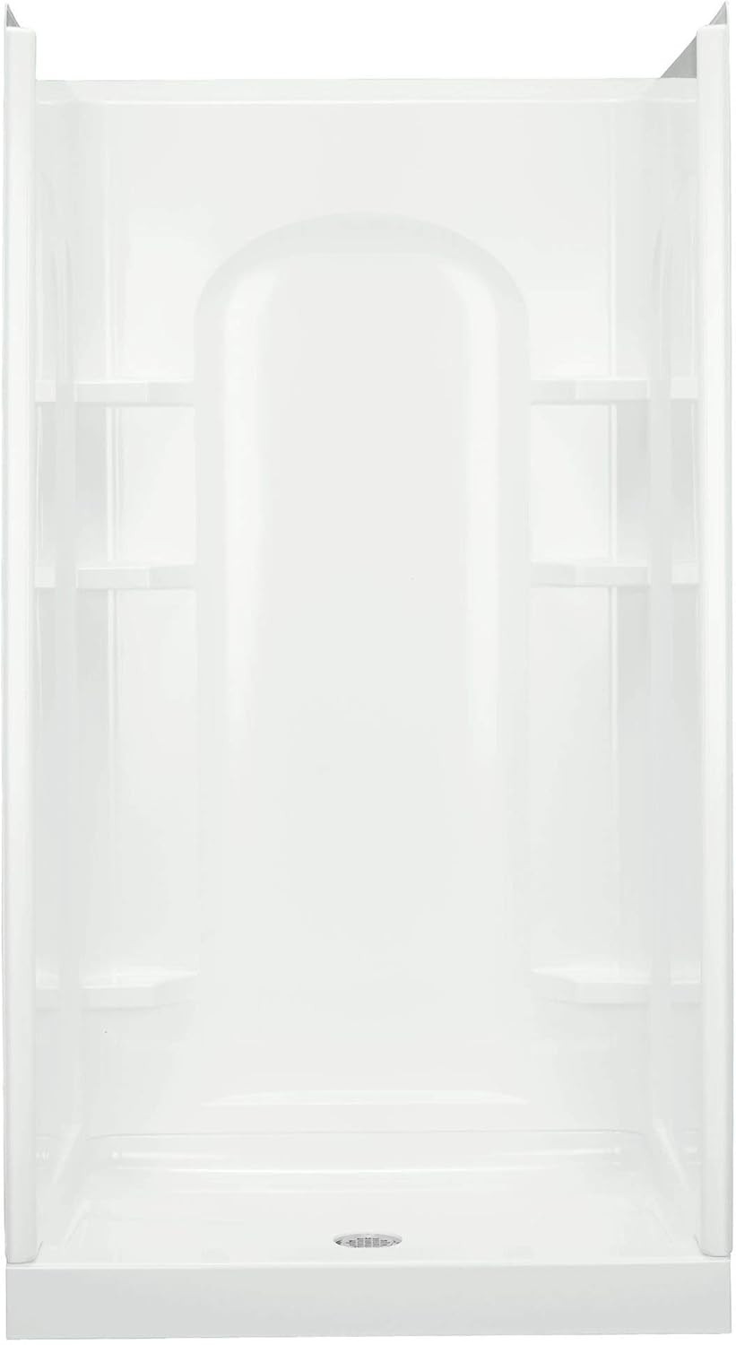 Ensemble Curve 34 in. x 42 in. x 77 in. Shower Wall and Base Kit with Center Drain in White