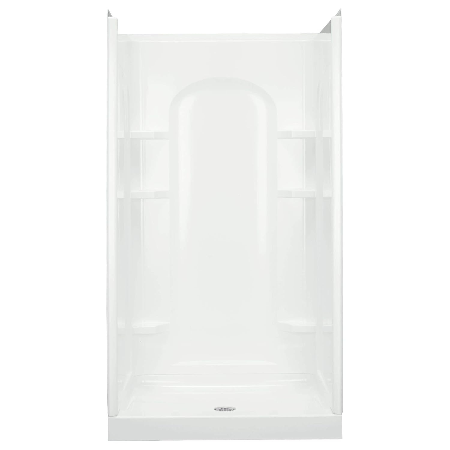 Ensemble Curve 34 in. x 42 in. x 77 in. Shower Wall and Base Kit with Center Drain in White