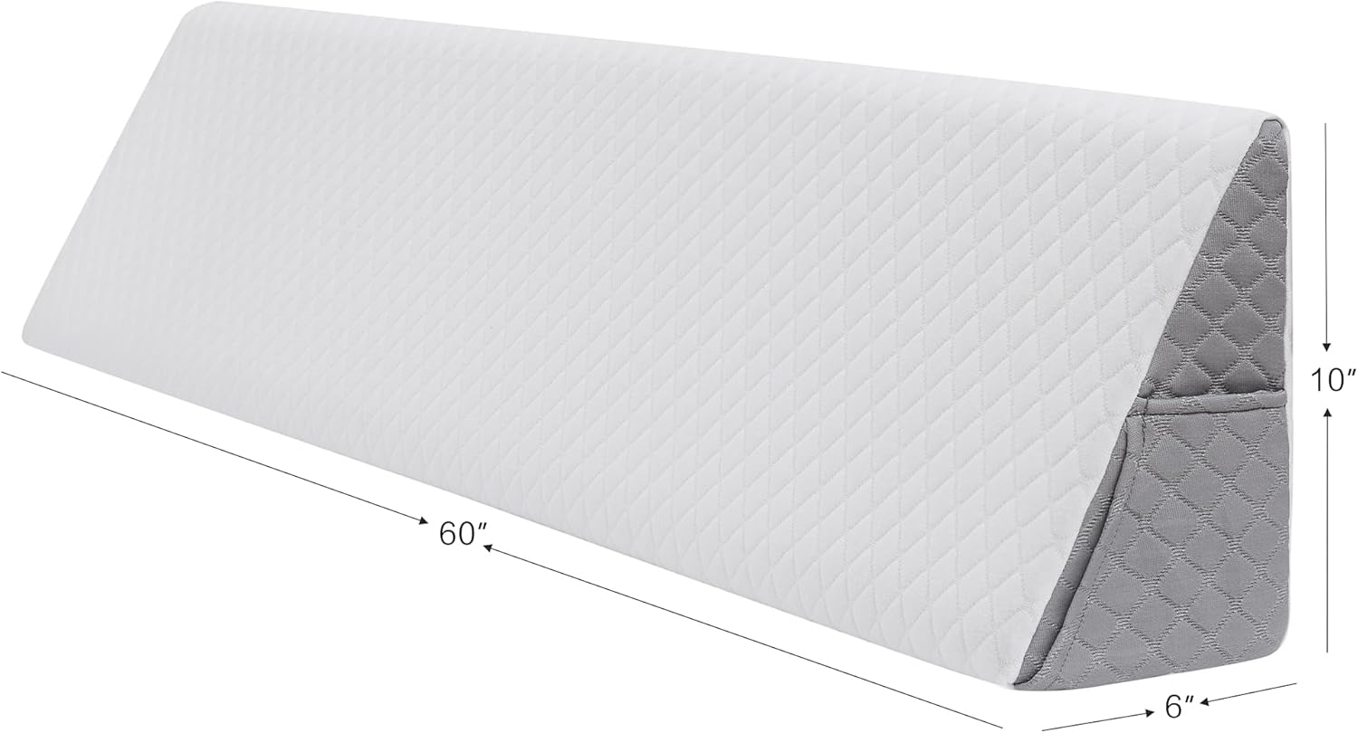 Wedge Pillow Headboard Queen - Ergonomic Support for Sleeping, Post-Surgery, Acid Reflux Relief, and More - CertiPUR-US Certified Memory Foam & Removable Cover, Wedge for Headboard Gap, Queen