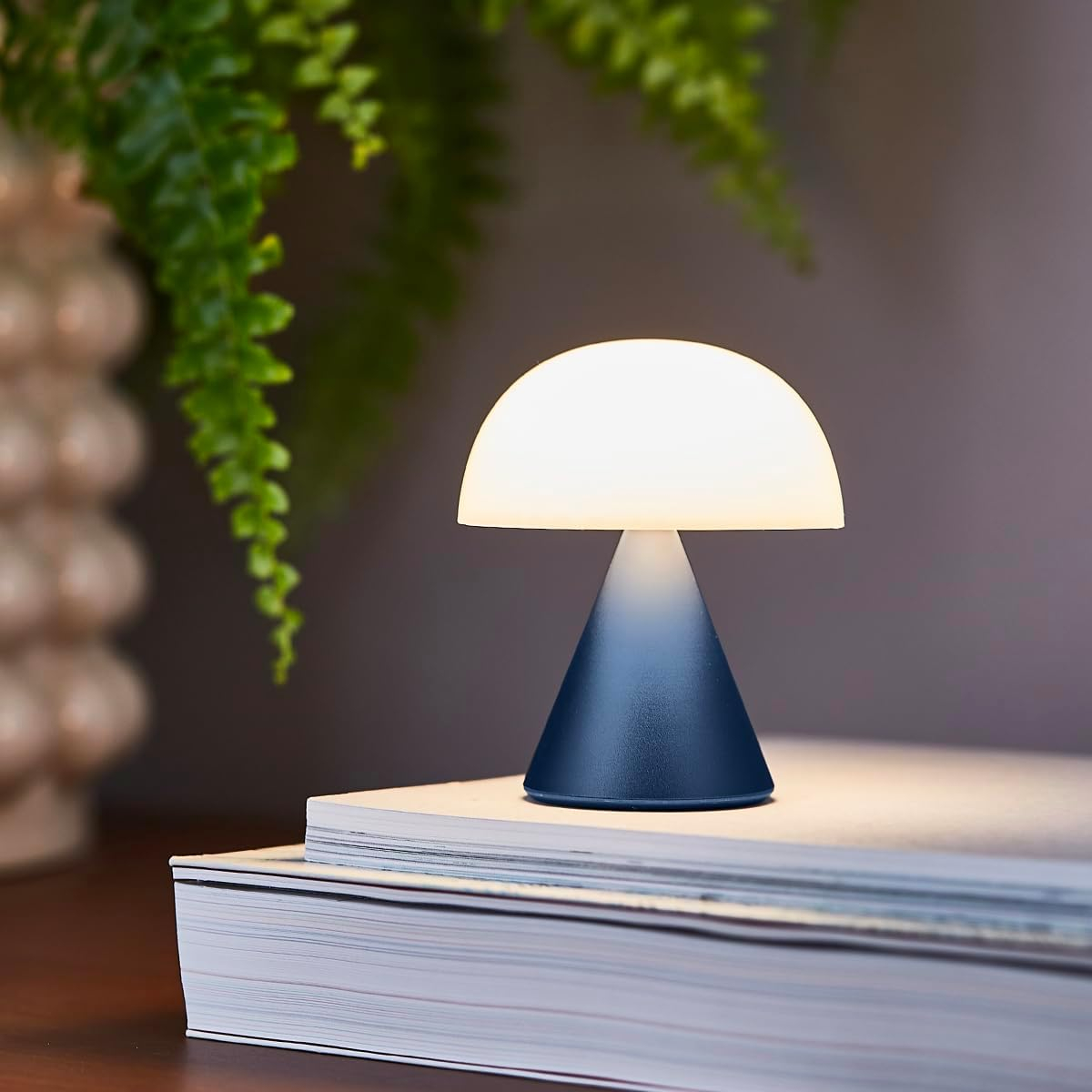 Lexon Mina M Mushroom Lamp - Portable Bedside Light for Bedrooms, Kids & Nursery - 9 LED Color Rechargeable Table Lamp with 24h Light & Dimmer, Medium - Dark Blue