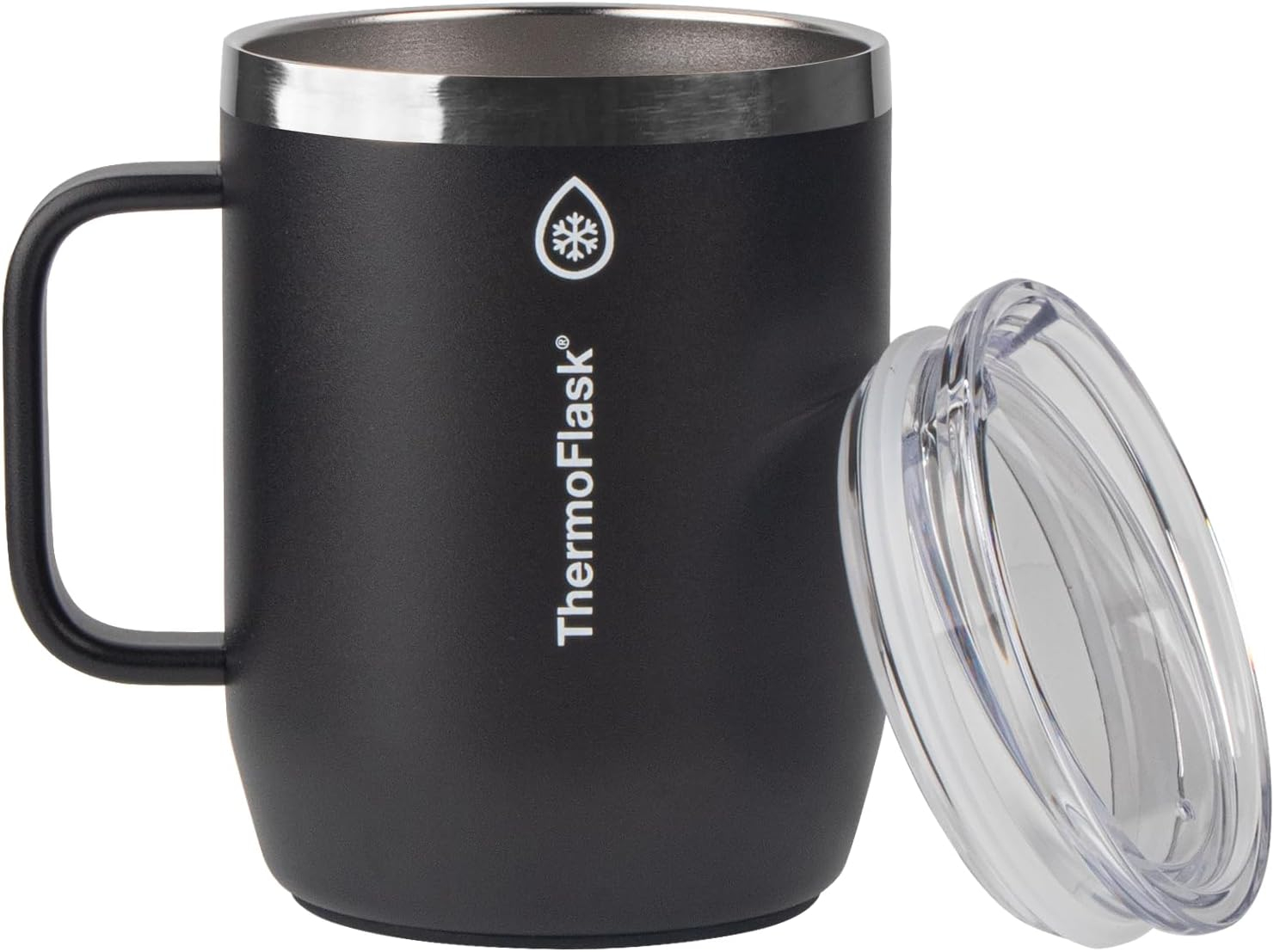 ThermoFlask Drinkware Collection - 12 oz Insulated Coffee Mug with Leakproof Push N Sip Lid, Jet Black