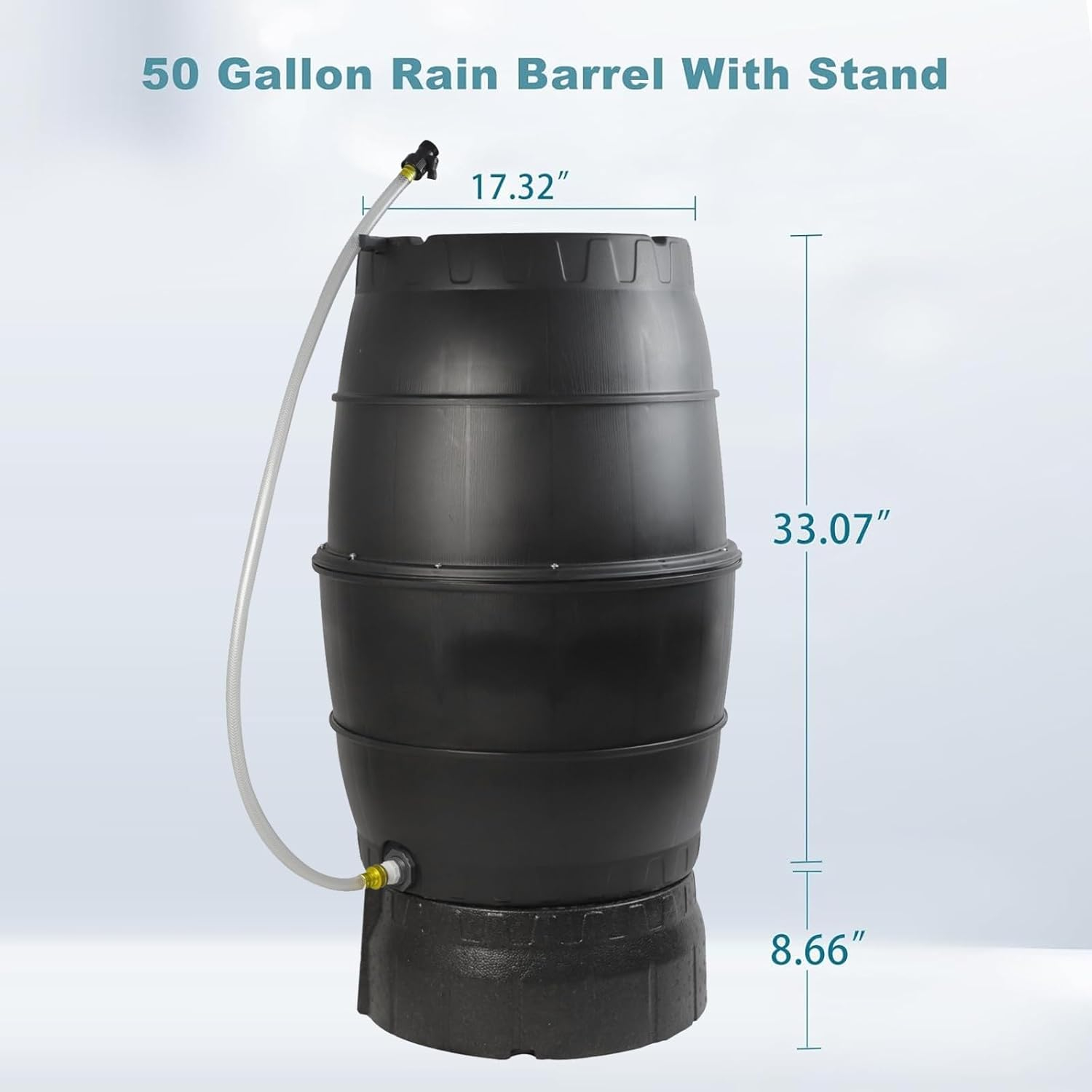 Black Cylindrical 50 Gallon Rainwater Collection Barrel with Stand