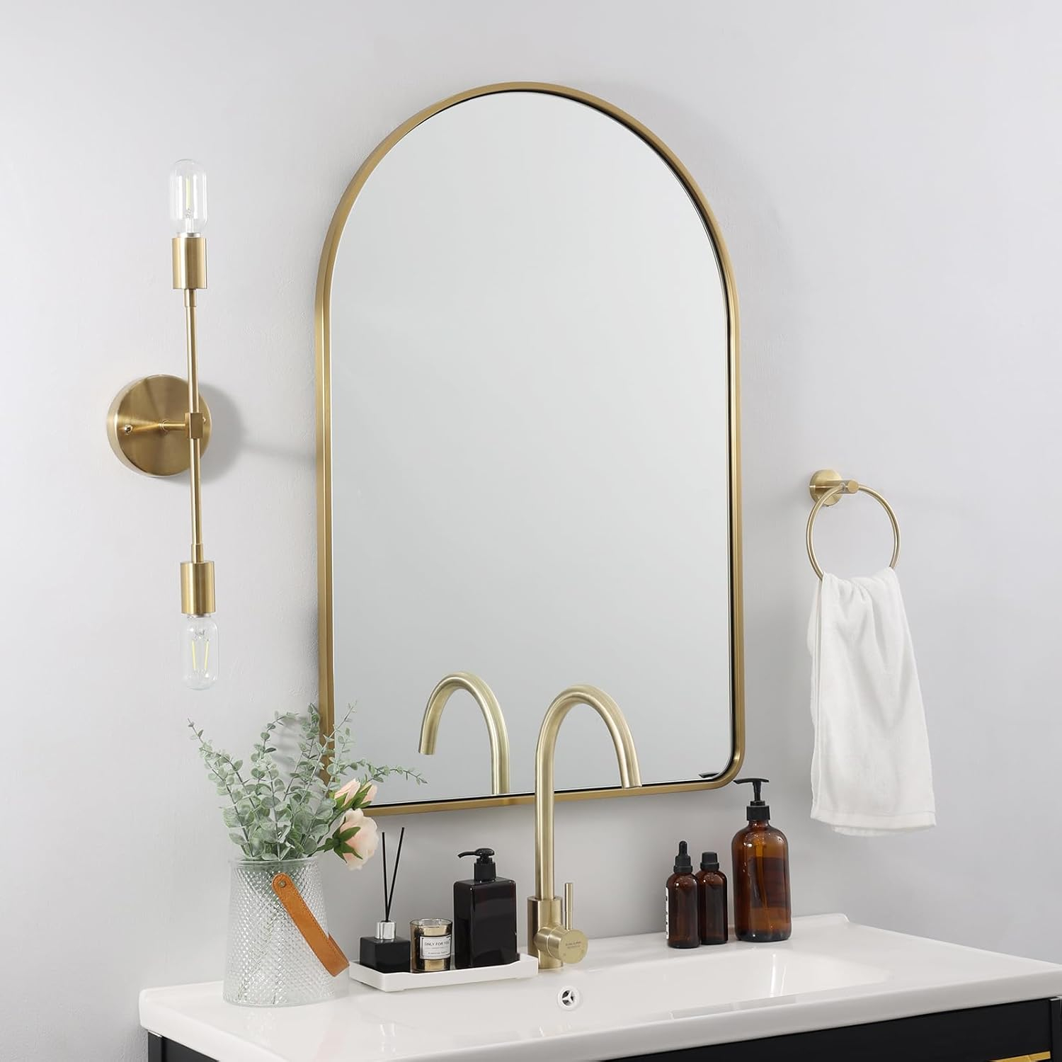 Arched Aluminum Alloy Framed Decorative Wall Mirror 20x30 - Gold