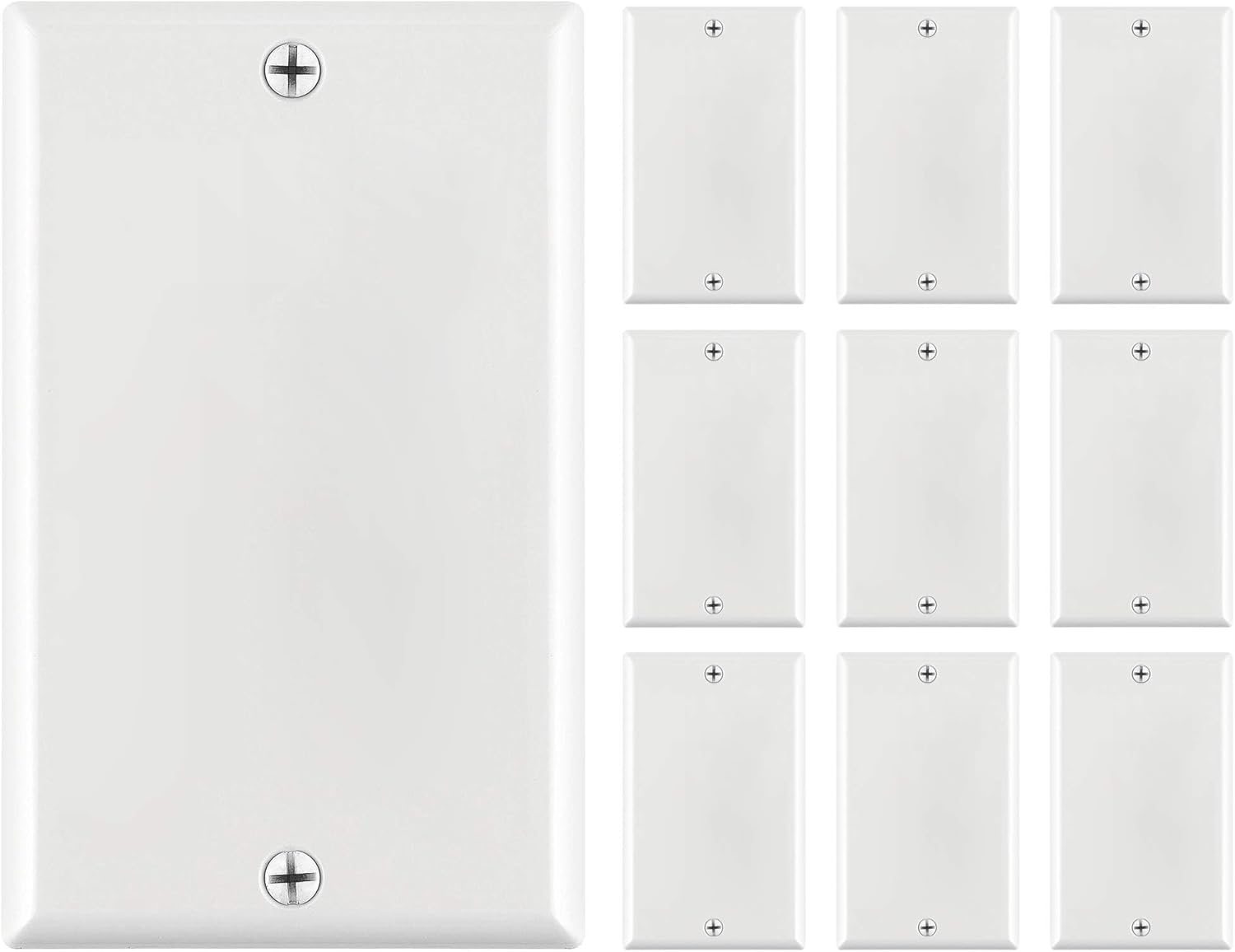 Cmple - [10 PACK] White Standard 1-Gang Blank Wall Plate, Standard Size, Polycarbonate Thermoplastic Panel GFCI Electrical Wall Plate Single-Gang Cover