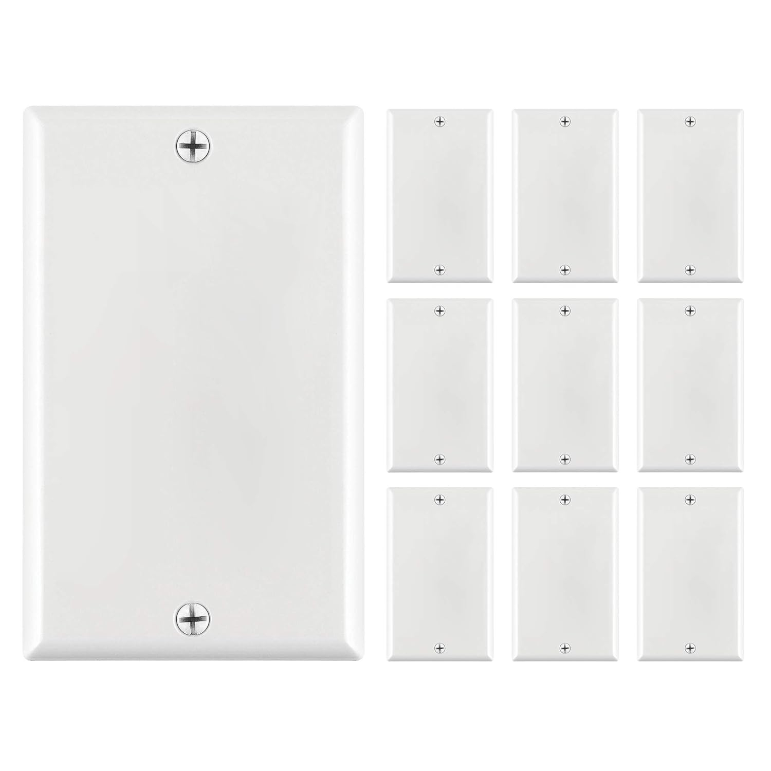 Cmple - [10 PACK] White Standard 1-Gang Blank Wall Plate, Standard Size, Polycarbonate Thermoplastic Panel GFCI Electrical Wall Plate Single-Gang Cover