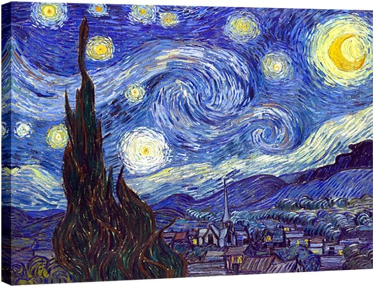 Wieco Art Starry Night Abstract Canvas Prints Wall Art of Van Gogh Famous Artwork Modern Gallery Wrapped Classic Sky Star Pictures Artwork for Living Room Home Office Decorations