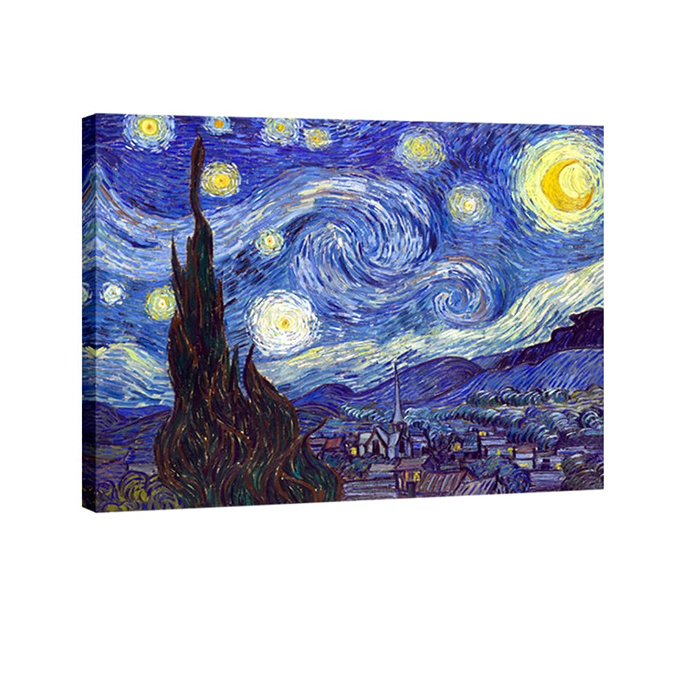 Wieco Art Starry Night Abstract Canvas Prints Wall Art of Van Gogh Famous Artwork Modern Gallery Wrapped Classic Sky Star Pictures Artwork for Living Room Home Office Decorations