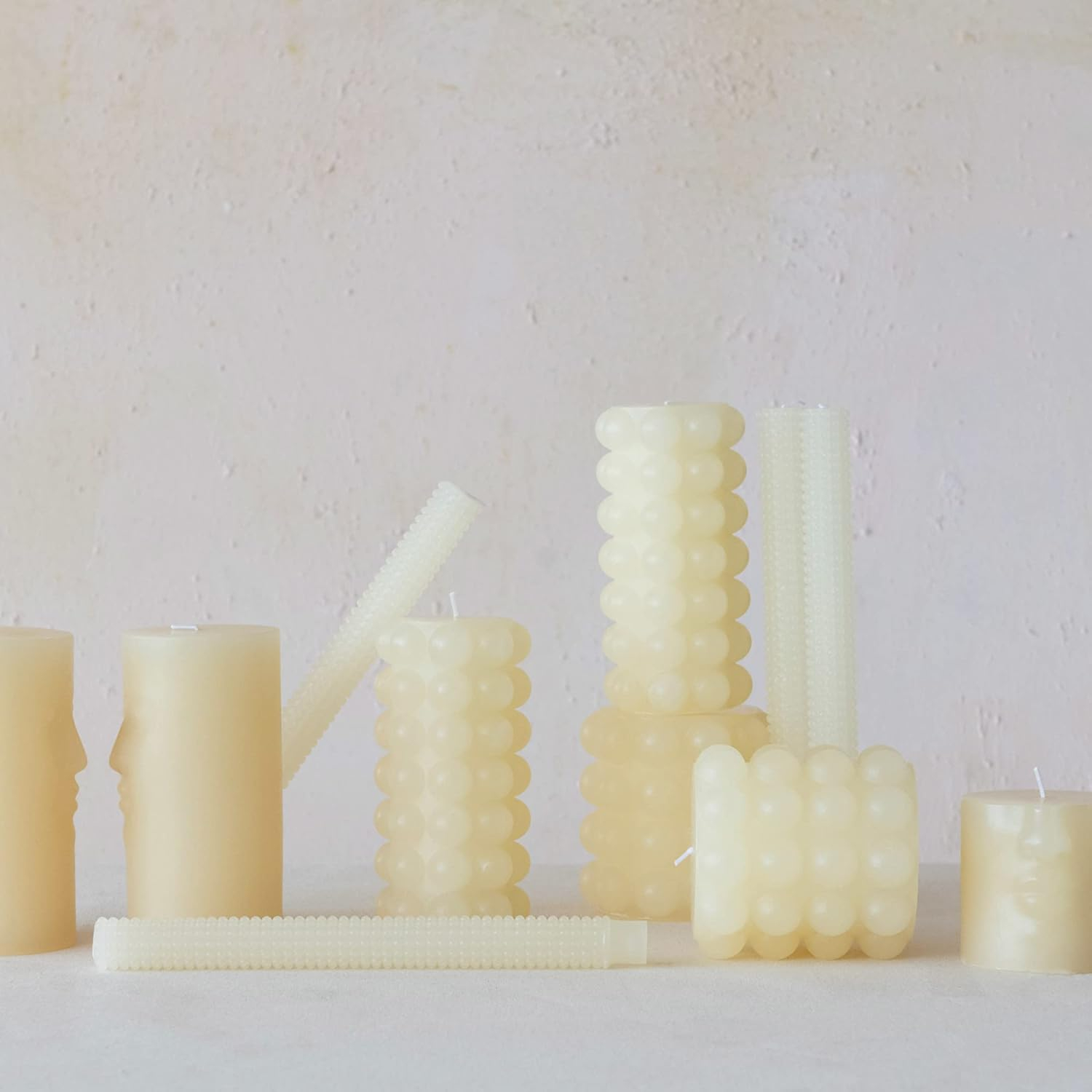 Cream Hobnail Paraffin Wax Taper Candles, Set of 2, 10"