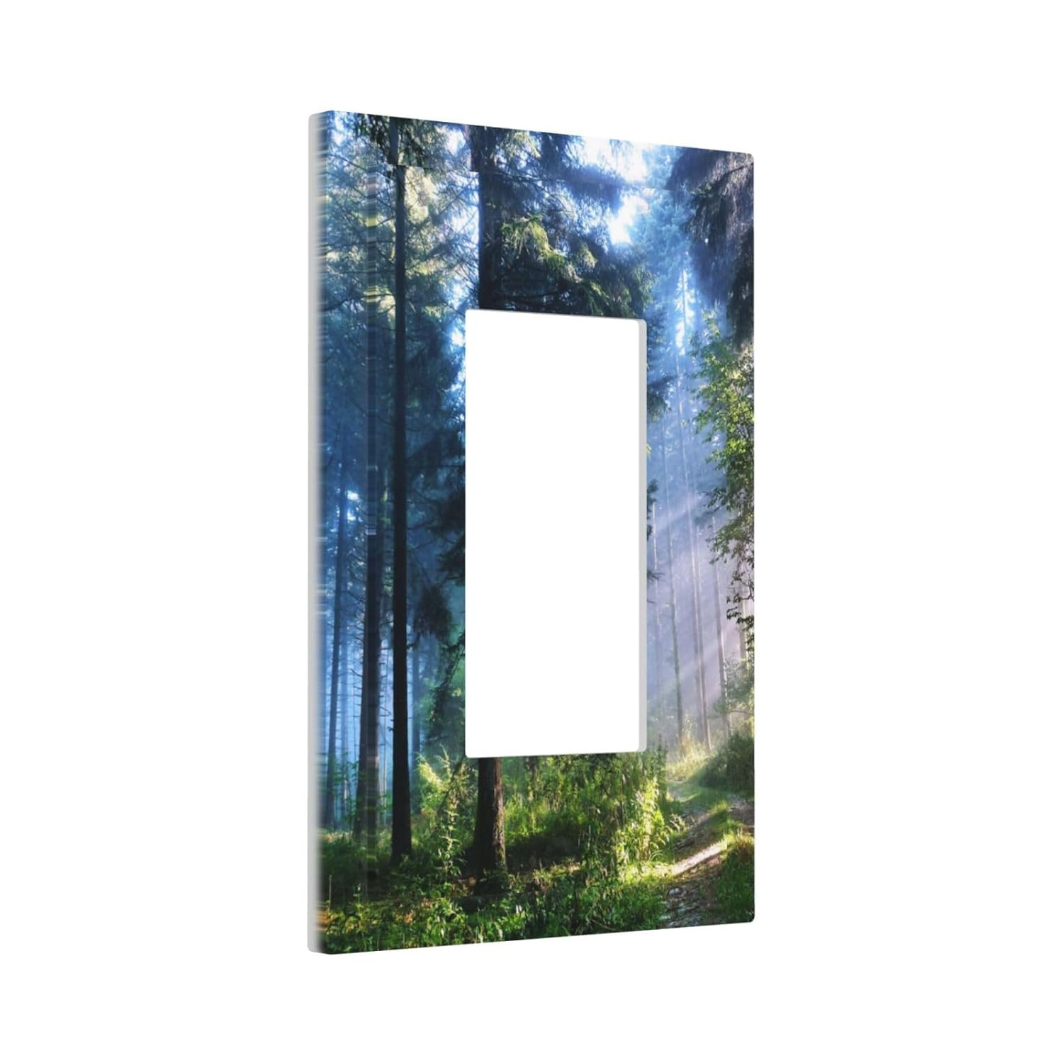 Jungle Woodland Woods Landscape Nature Forest Tree 1 Gang Device Rocker/Decorator Gfci Outlet Light Switch Electrical Wall Plate Cover Green Natural Misty Foggy Mountain Scenery Decorative Faceplate