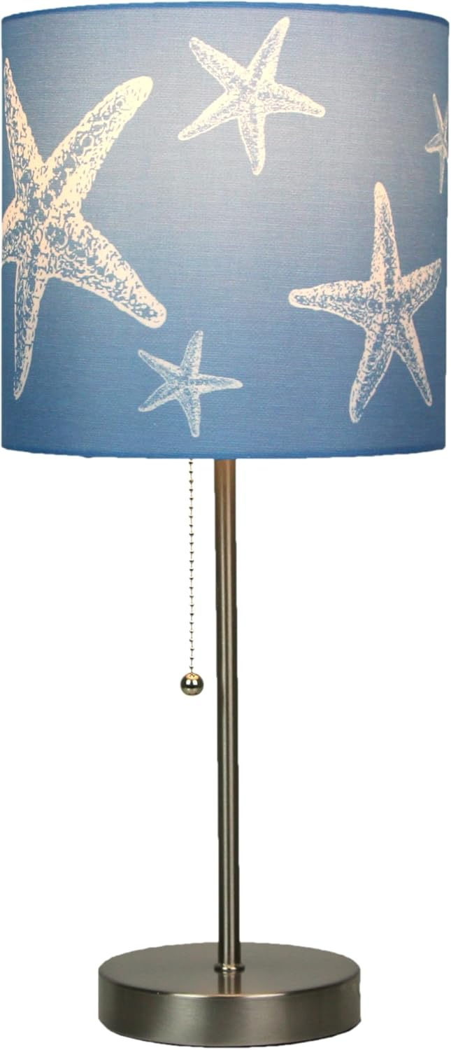 Chesapeake Bay Ltd Zeckos Brushed Nickel Finish Table Lamp Coastal Blue Starfish Shade