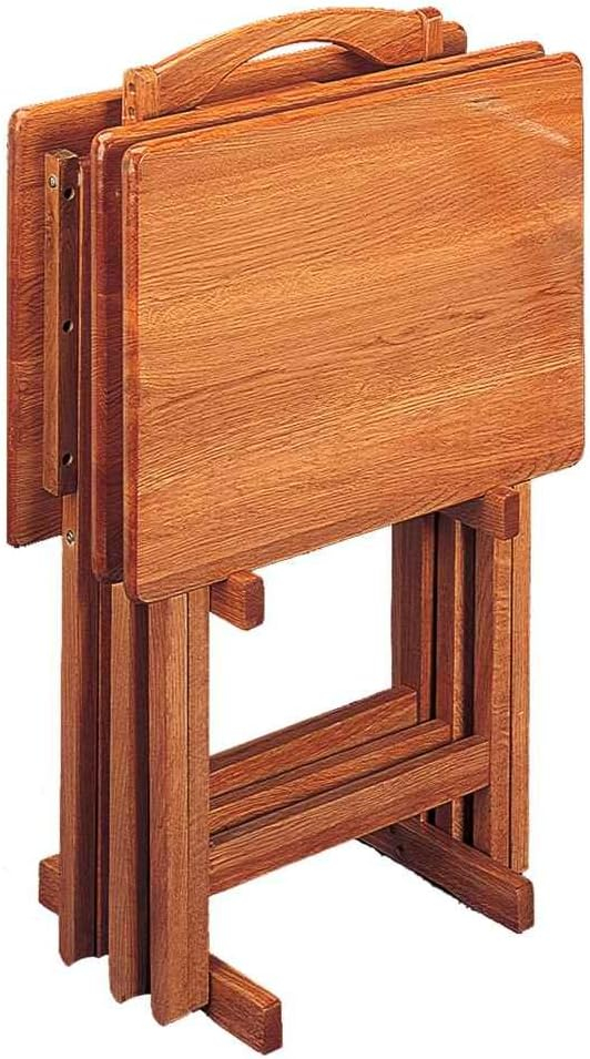 Set of 4 Oak Finish Solid Wood TV Dinner Tray Tables