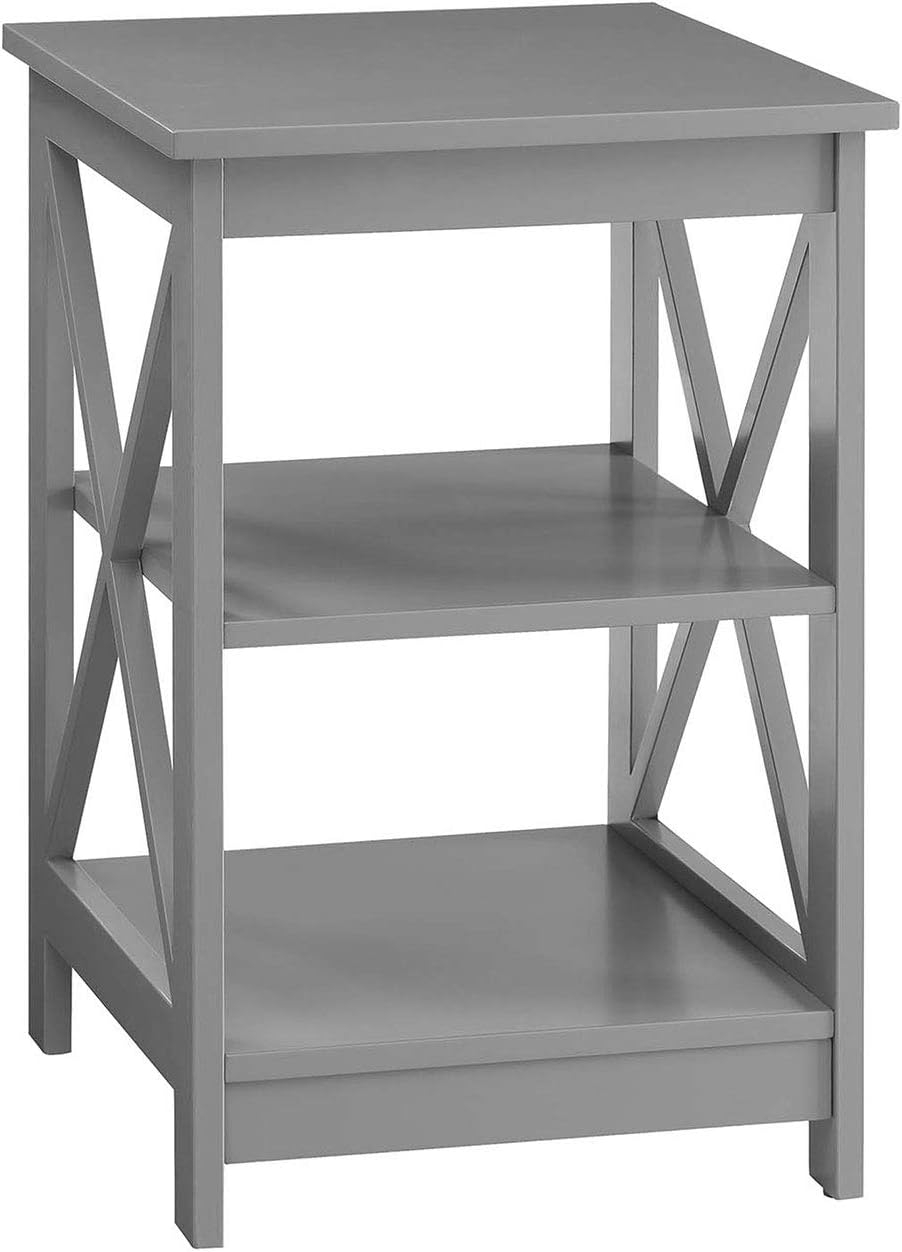 Convenience Concepts Oxford End Table in Gray Wood Finish With X Frame