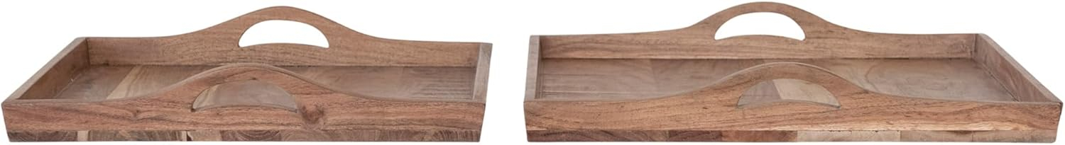 Creative Co-Op Square Acacia Wood Trays with Handles, Natural, Set of 2