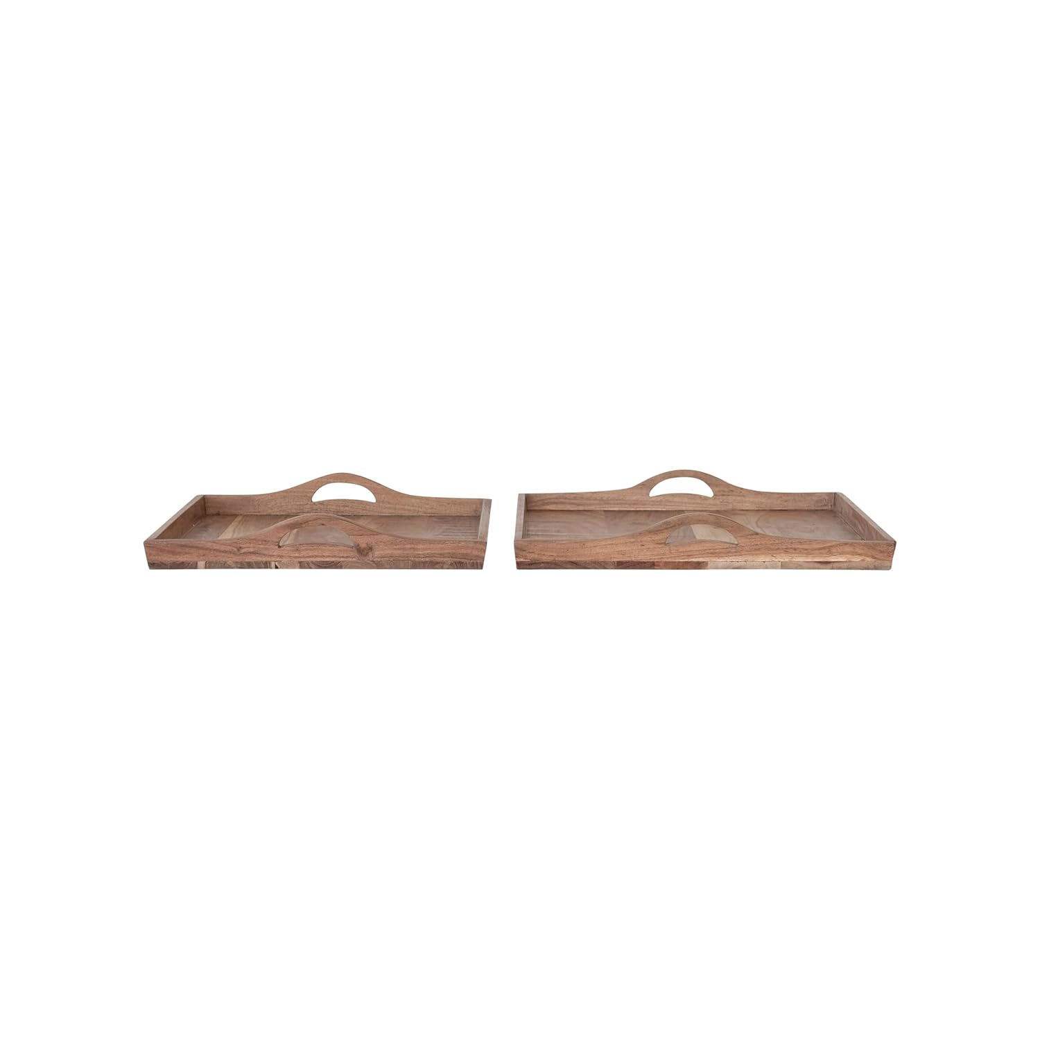Creative Co-Op Square Acacia Wood Trays with Handles, Natural, Set of 2