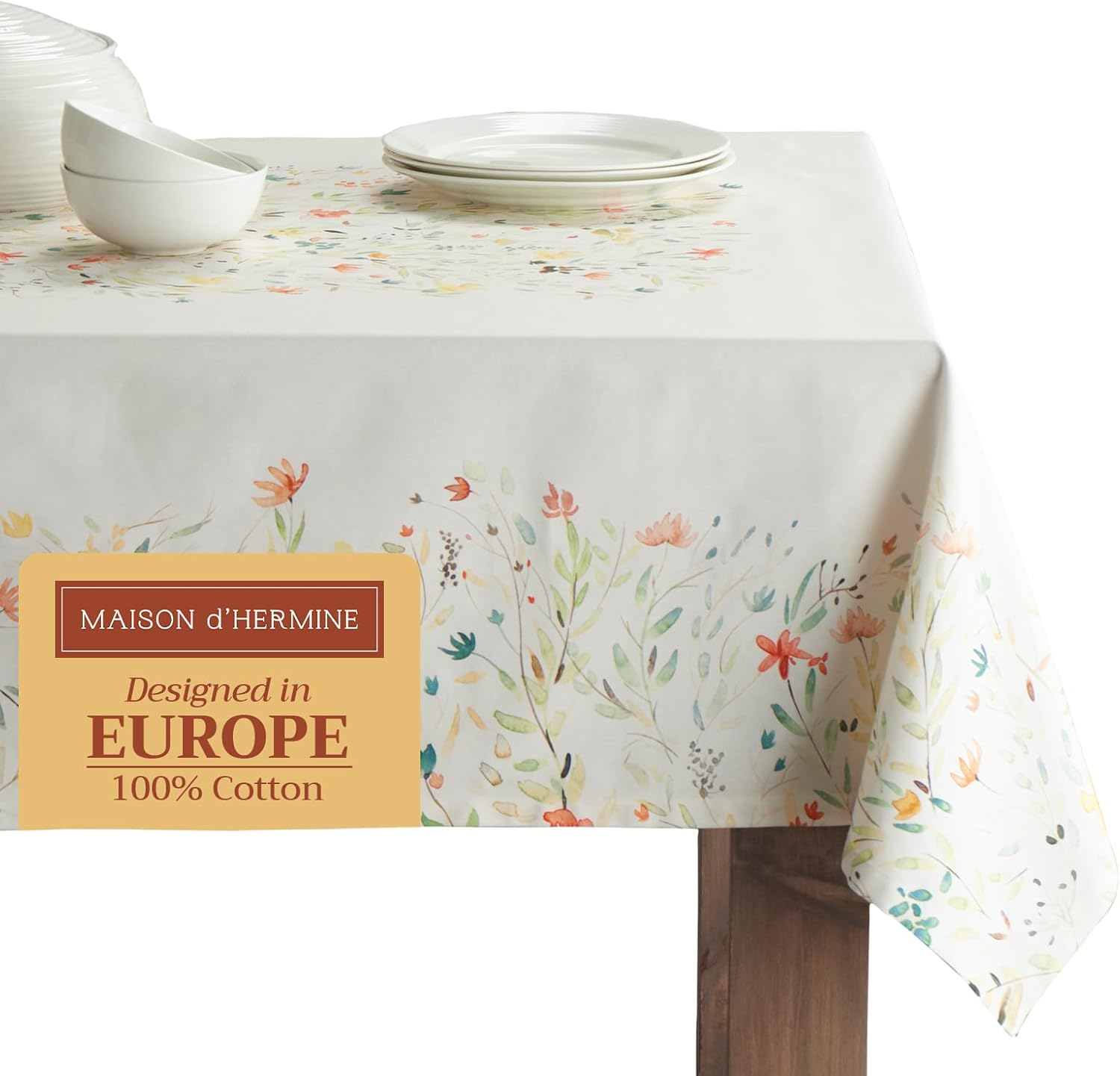 Maison d' Hermine Table Cloth Rectangle Table 100% Cotton 60 x 90 Inches Tablecloth Reusable Decorative Everyday Use for Dining Room, Farmhouse, Home, Party, Festive & Wedding Spring Summer - Colmar
