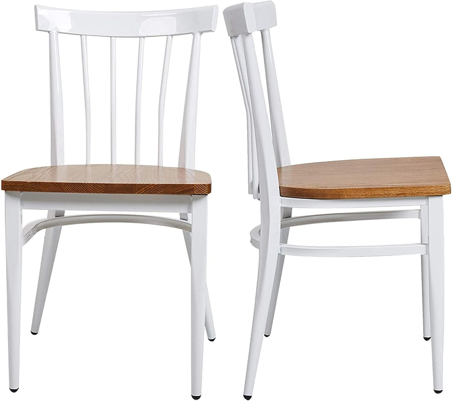 KARMAS PRODUCT Modern White Armless Dining Chairs Set of 2 --Heavy Duty Wood Seat and Iron Frame Kitchen Side Chairs for Restaurant Cafe Bistro,Ergonomic Design,Comb Back